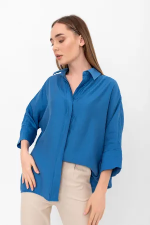 Bethany Over-Sized Button Down Shirt - Blue