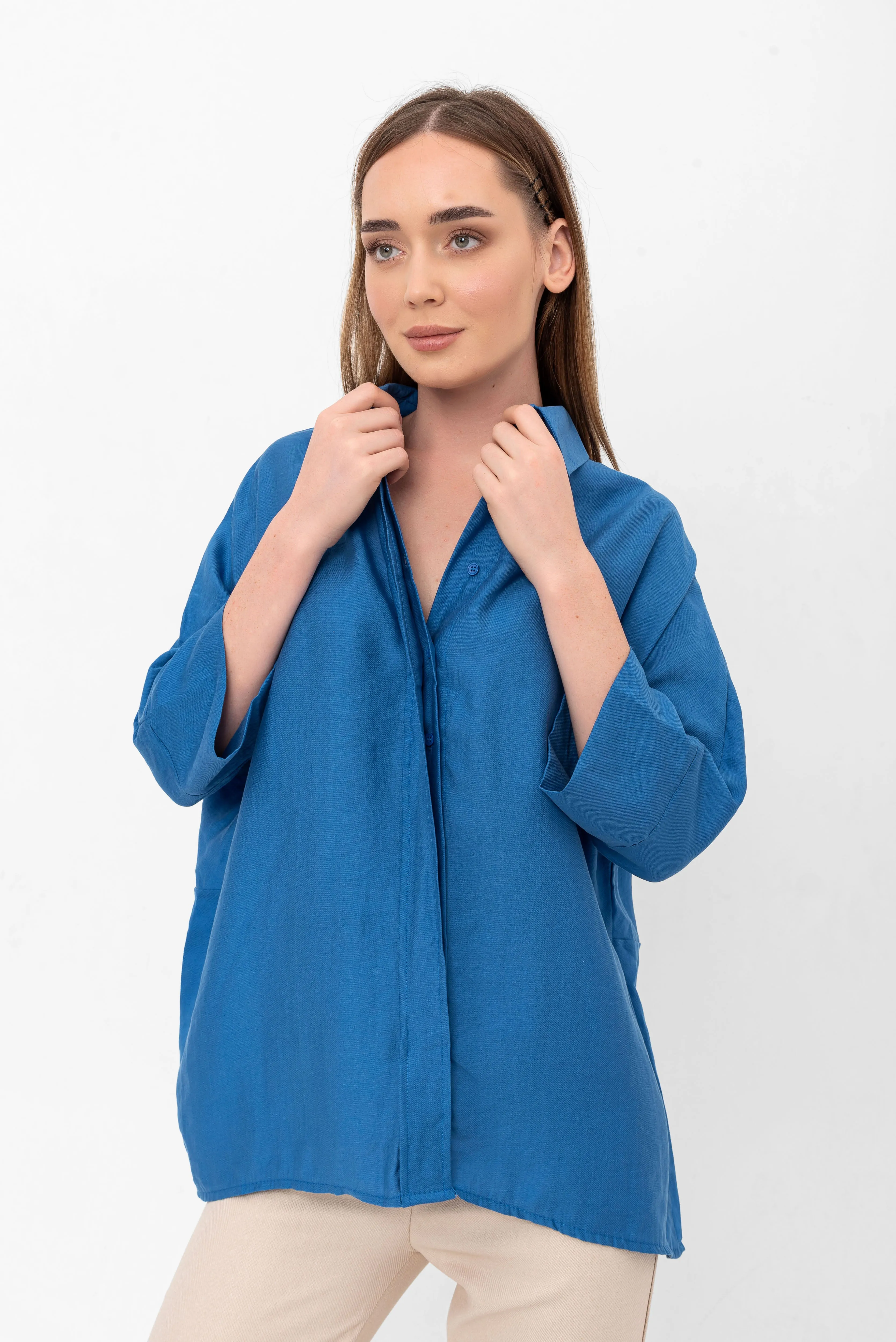 Bethany Over-Sized Button Down Shirt - Blue