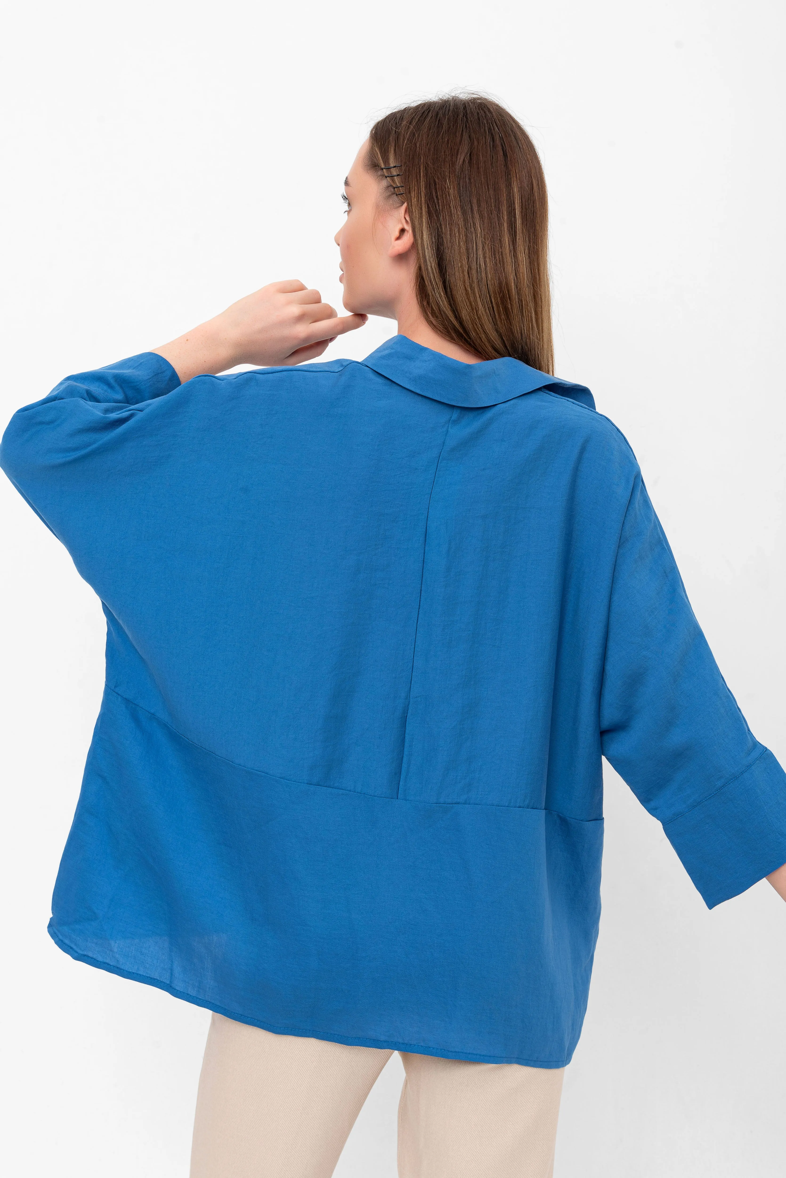 Bethany Over-Sized Button Down Shirt - Blue