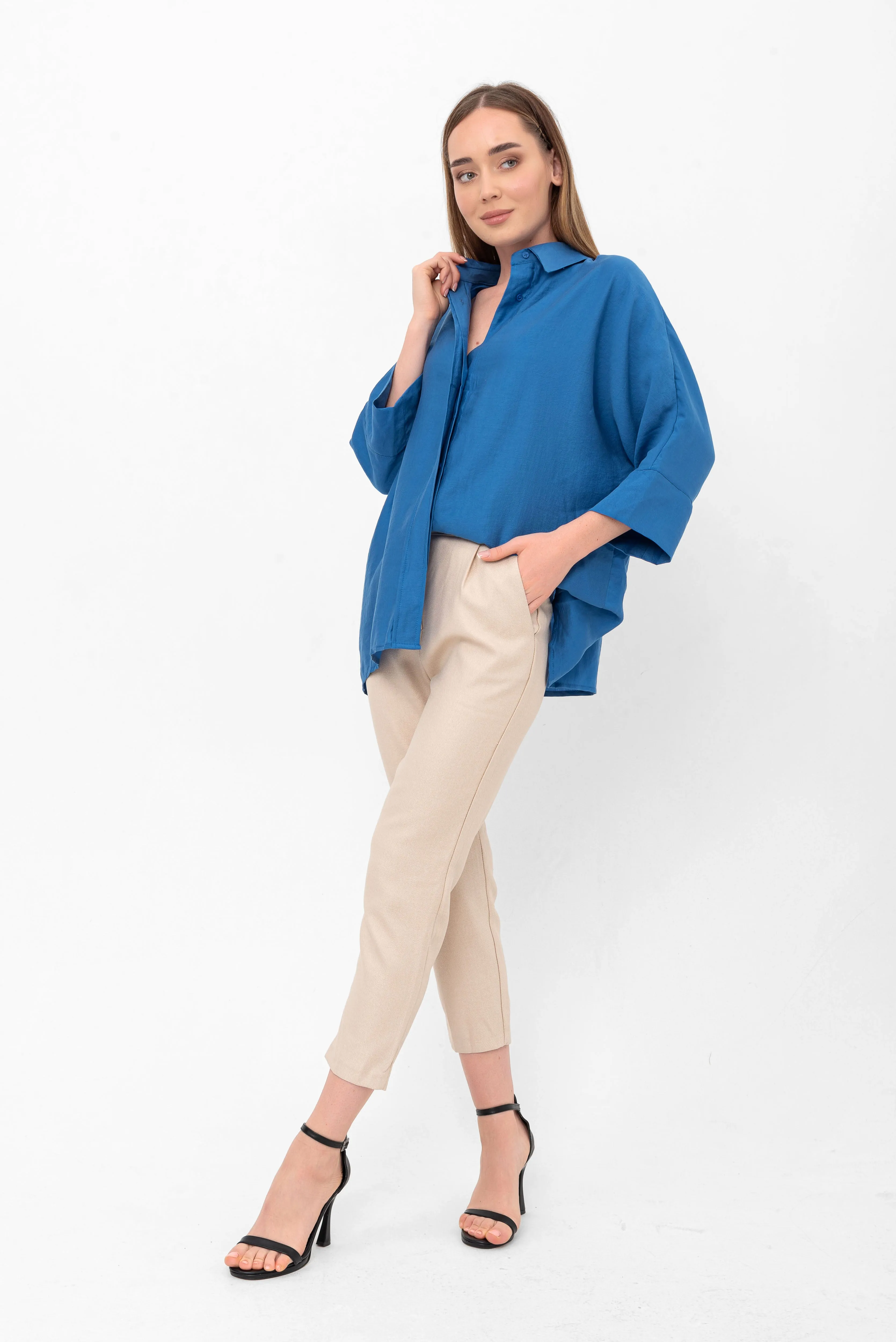 Bethany Over-Sized Button Down Shirt - Blue