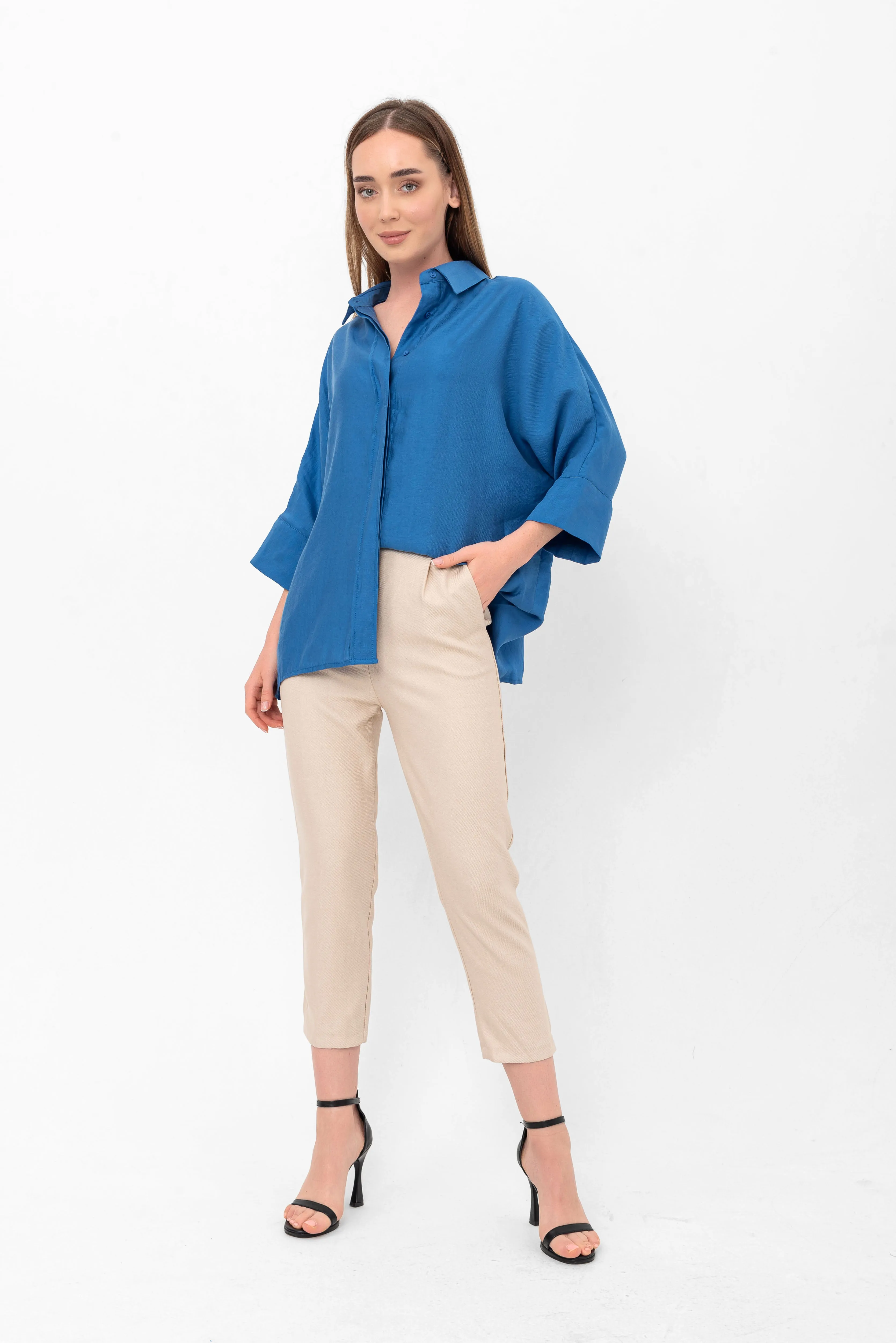 Bethany Over-Sized Button Down Shirt - Blue
