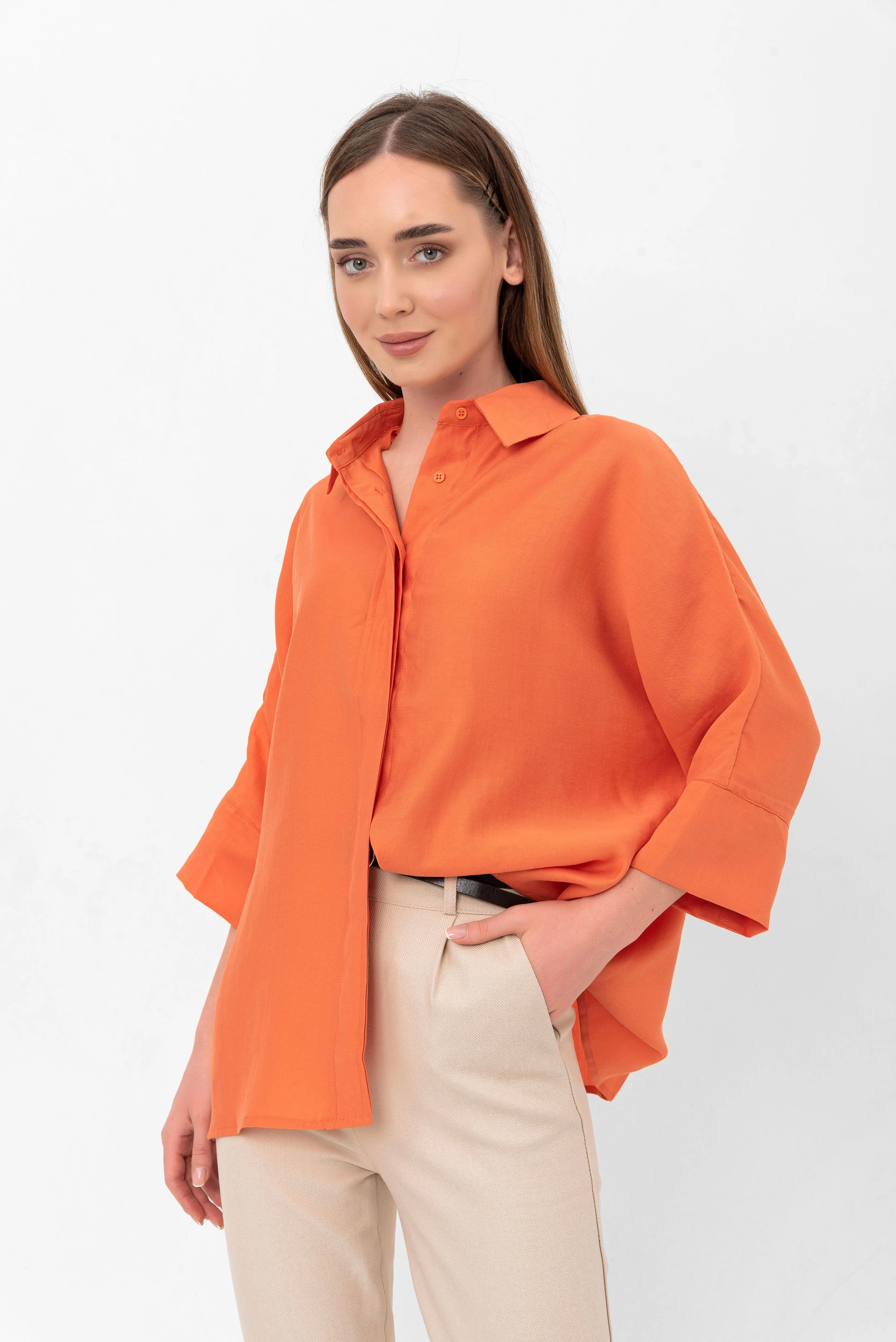 Bethany Over-Sized Button Down Shirt - Orange