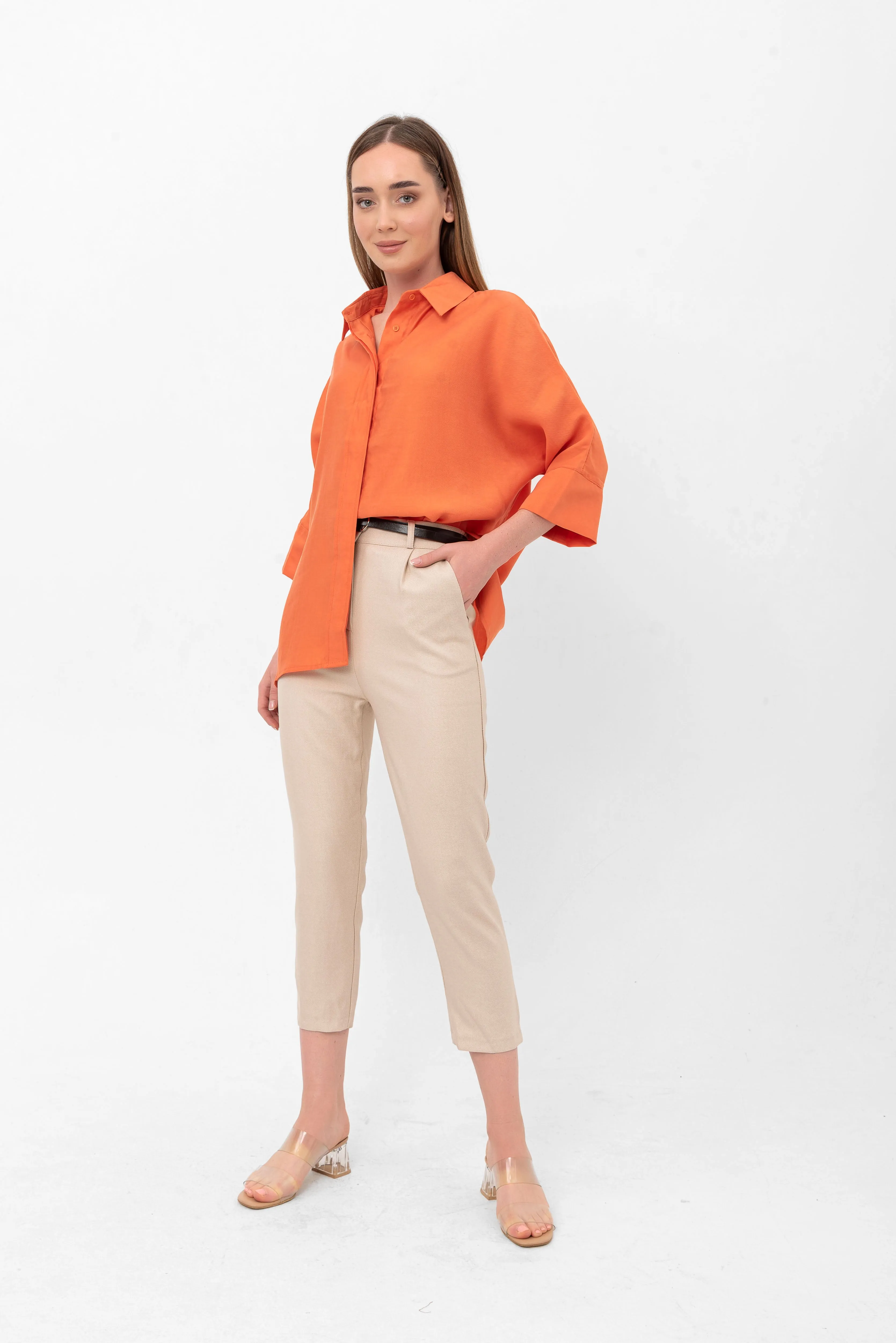 Bethany Over-Sized Button Down Shirt - Orange