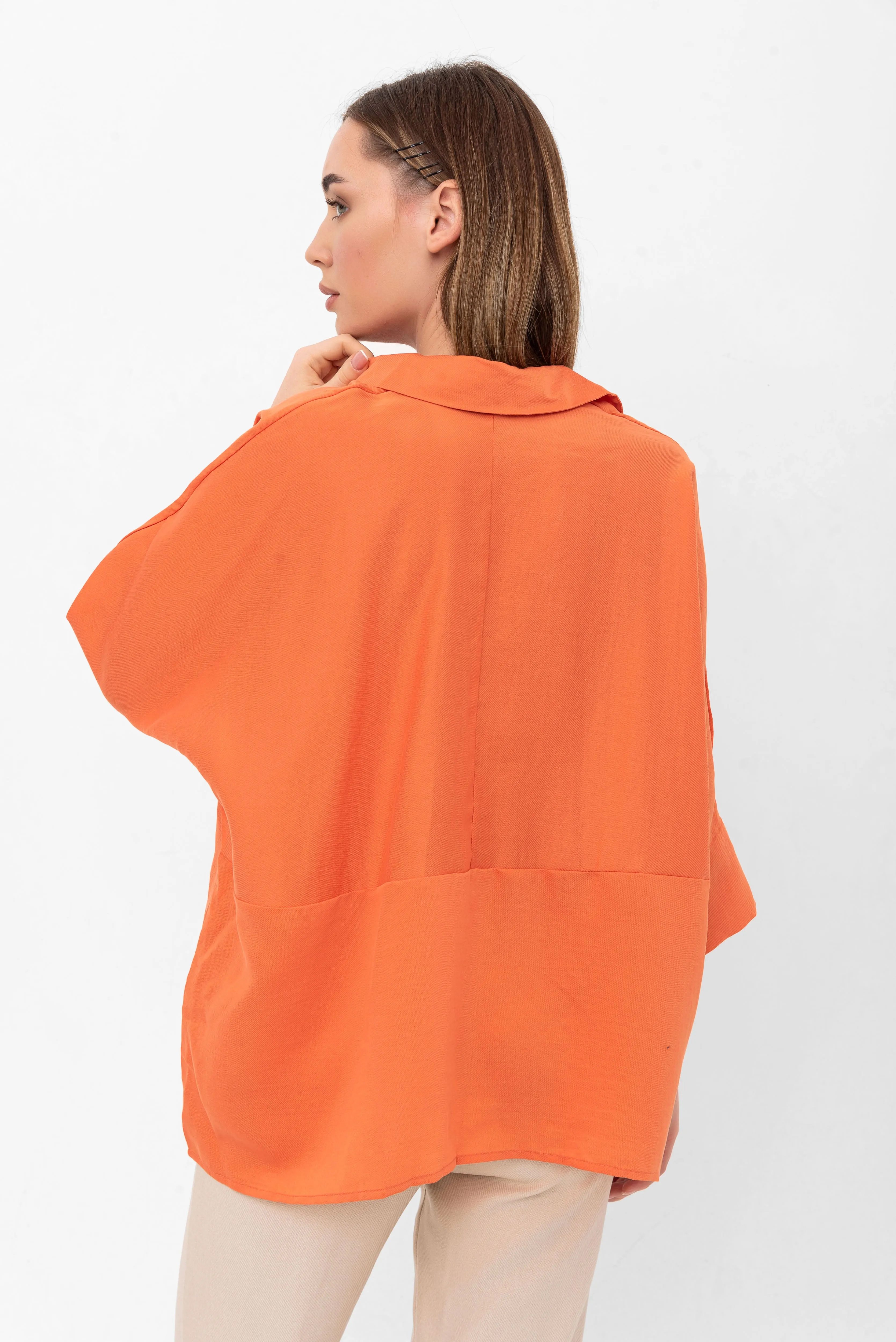 Bethany Over-Sized Button Down Shirt - Orange
