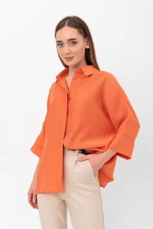 Bethany Over-Sized Button Down Shirt - Orange