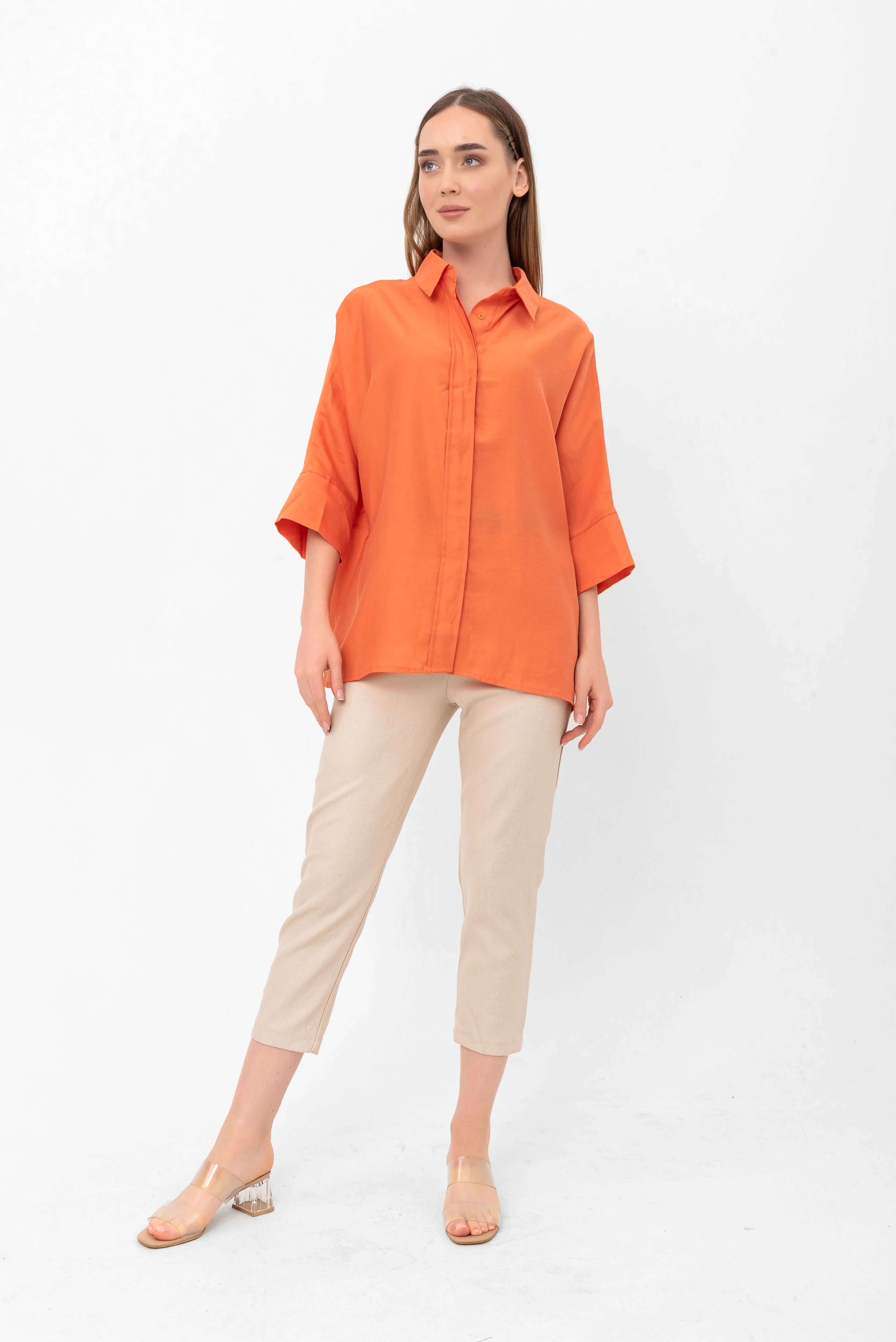 Bethany Over-Sized Button Down Shirt - Orange