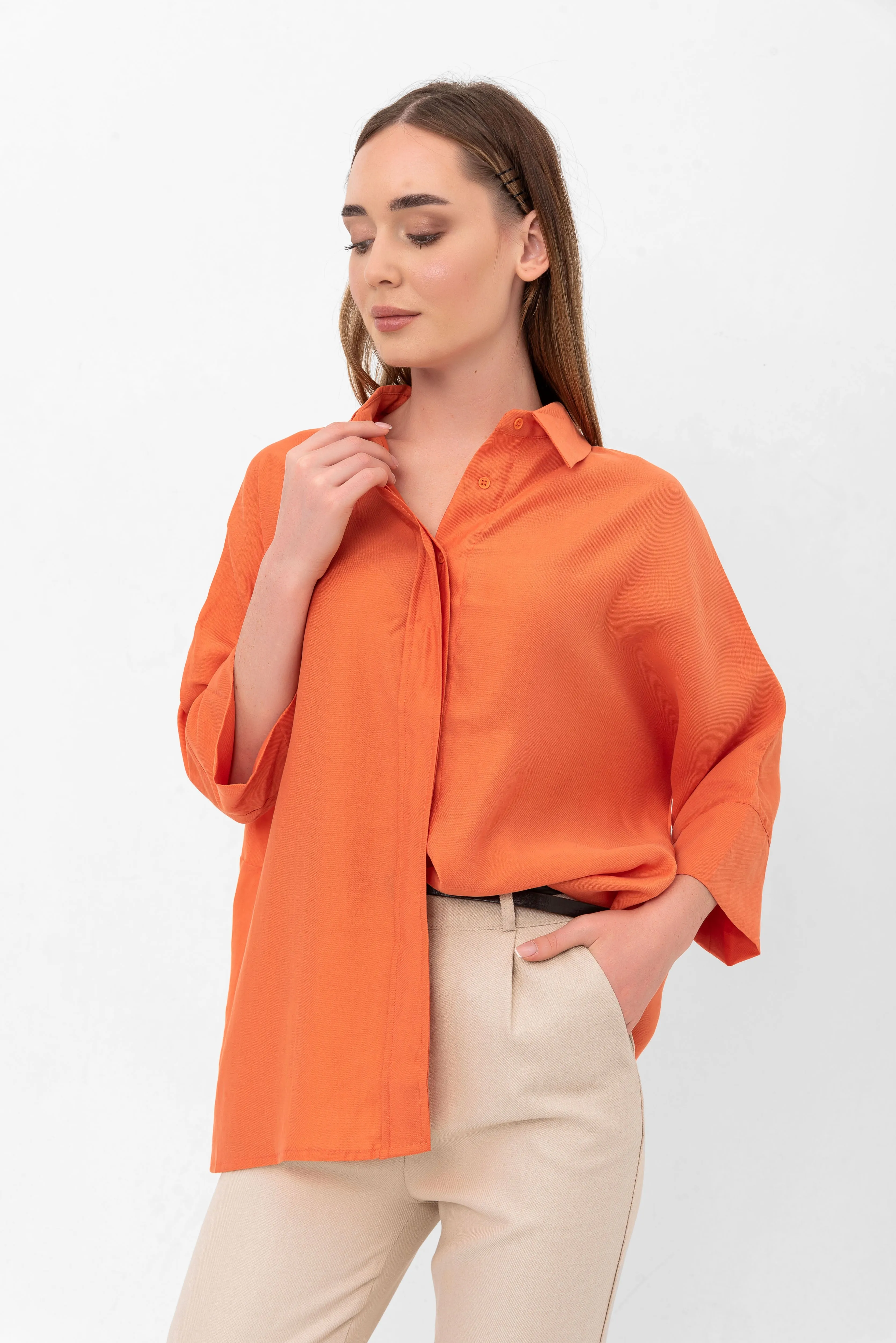Bethany Over-Sized Button Down Shirt - Orange