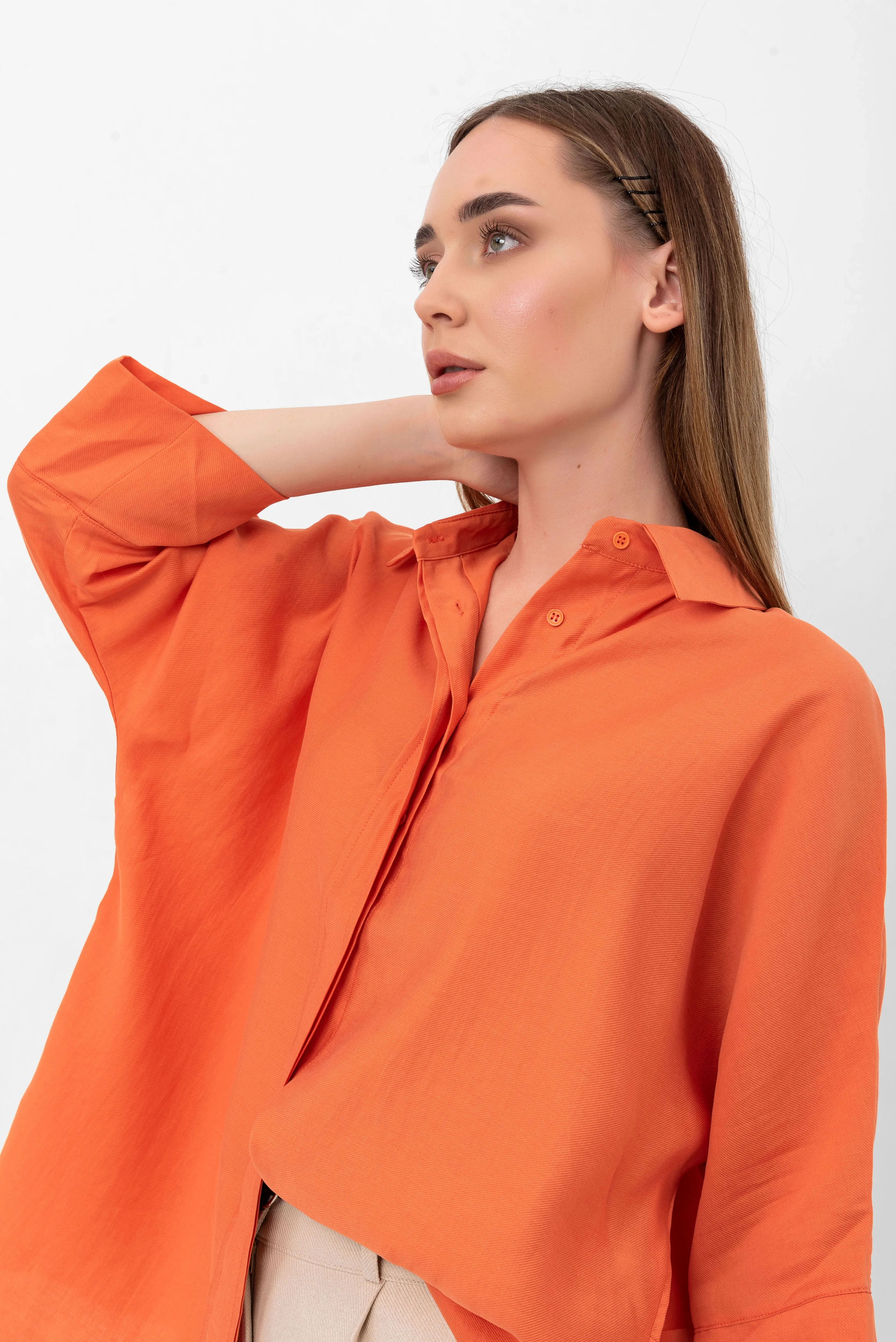 Bethany Over-Sized Button Down Shirt - Orange