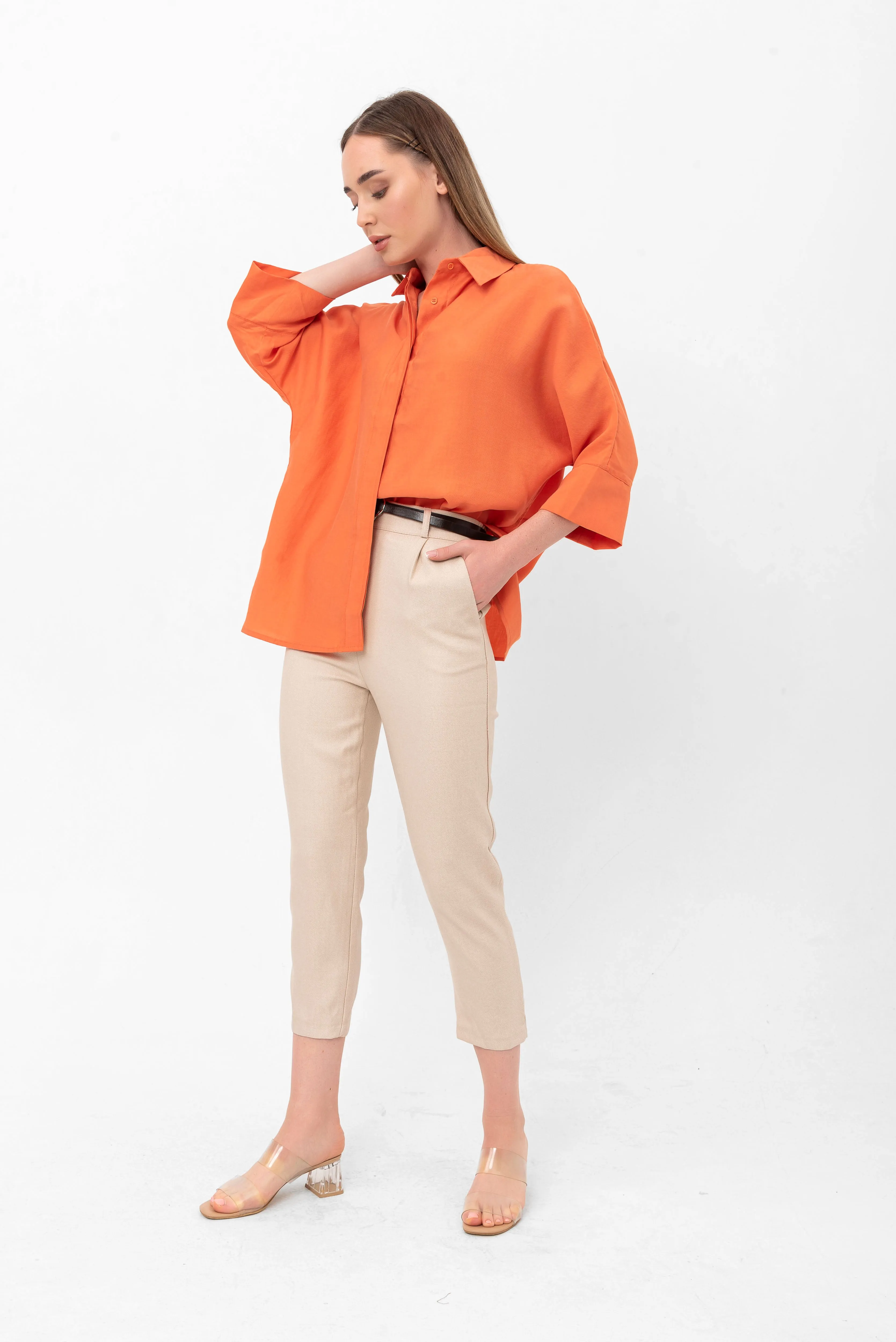 Bethany Over-Sized Button Down Shirt - Orange