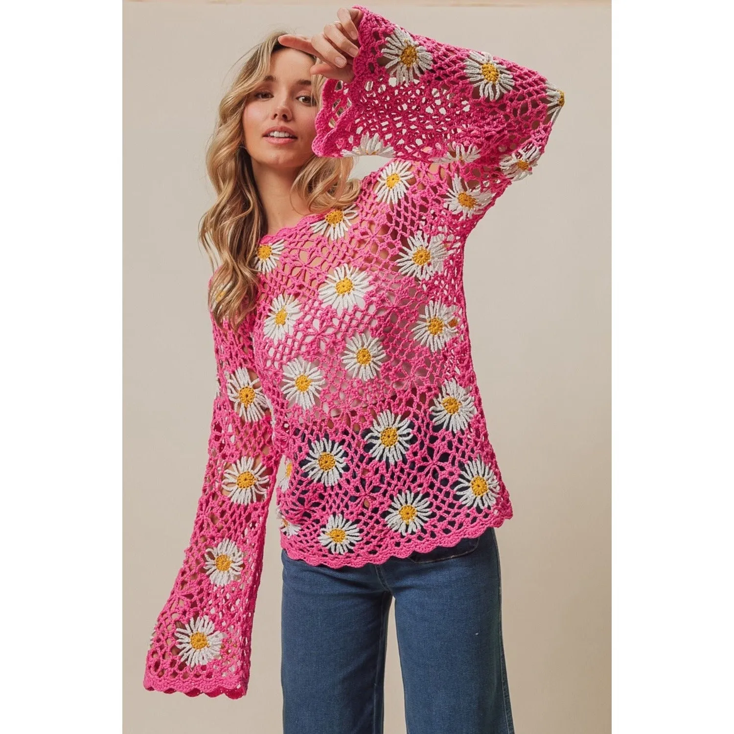 BiBi Floral Crochet Net Lace Cover Up