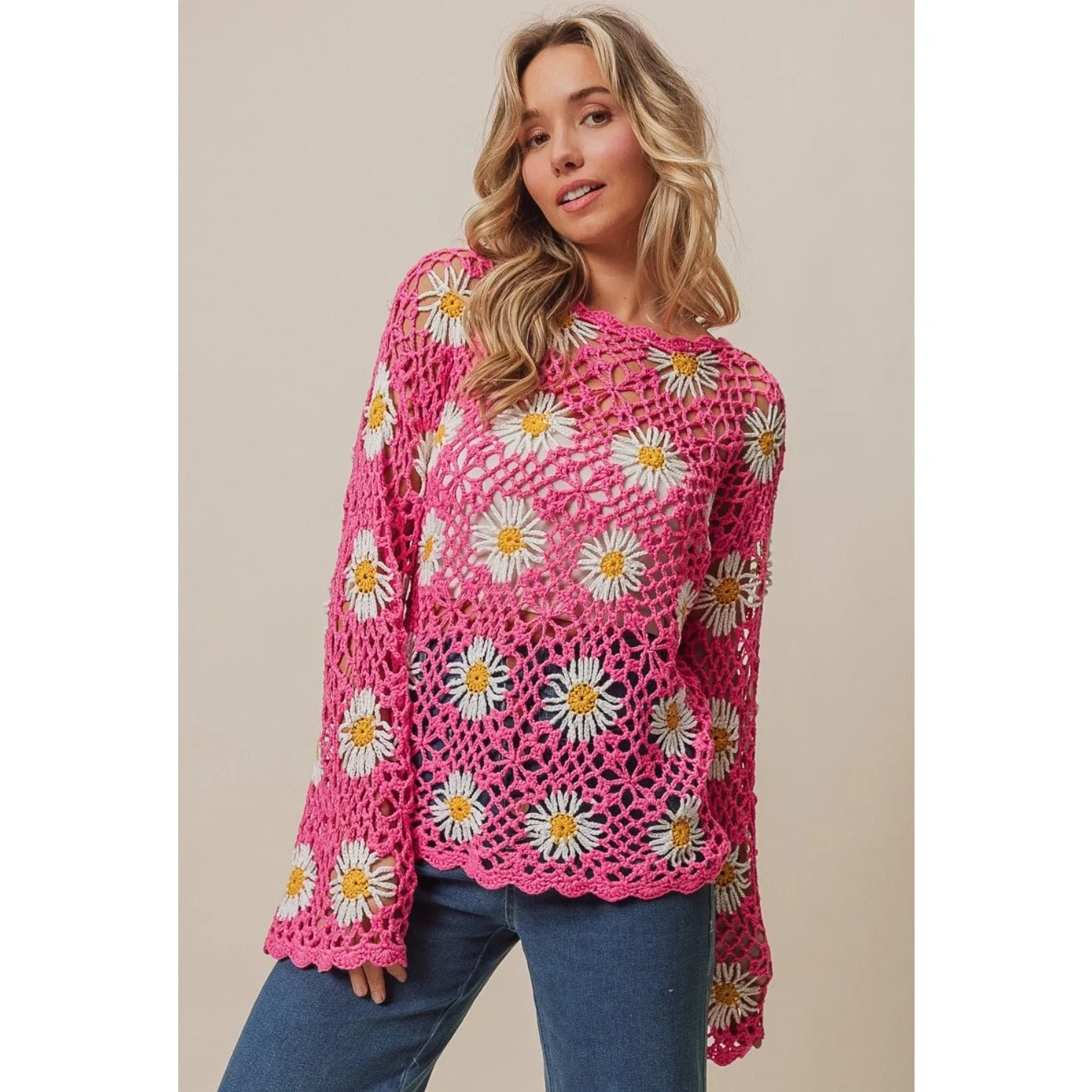 BiBi Floral Crochet Net Lace Cover Up