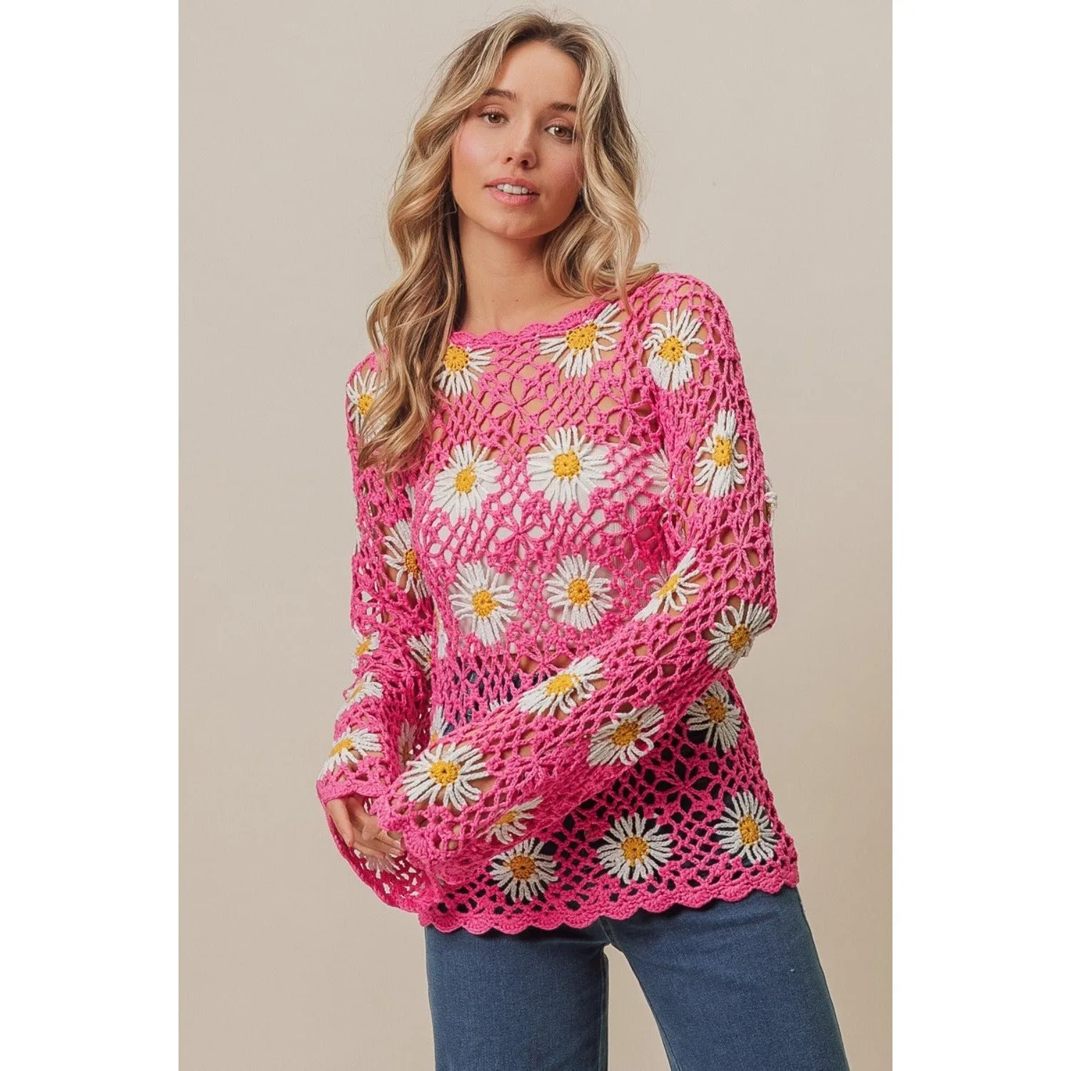 BiBi Floral Crochet Net Lace Cover Up