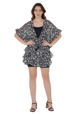 Black & White Abstract Kaftan Swim Cover-Up Beach Dress