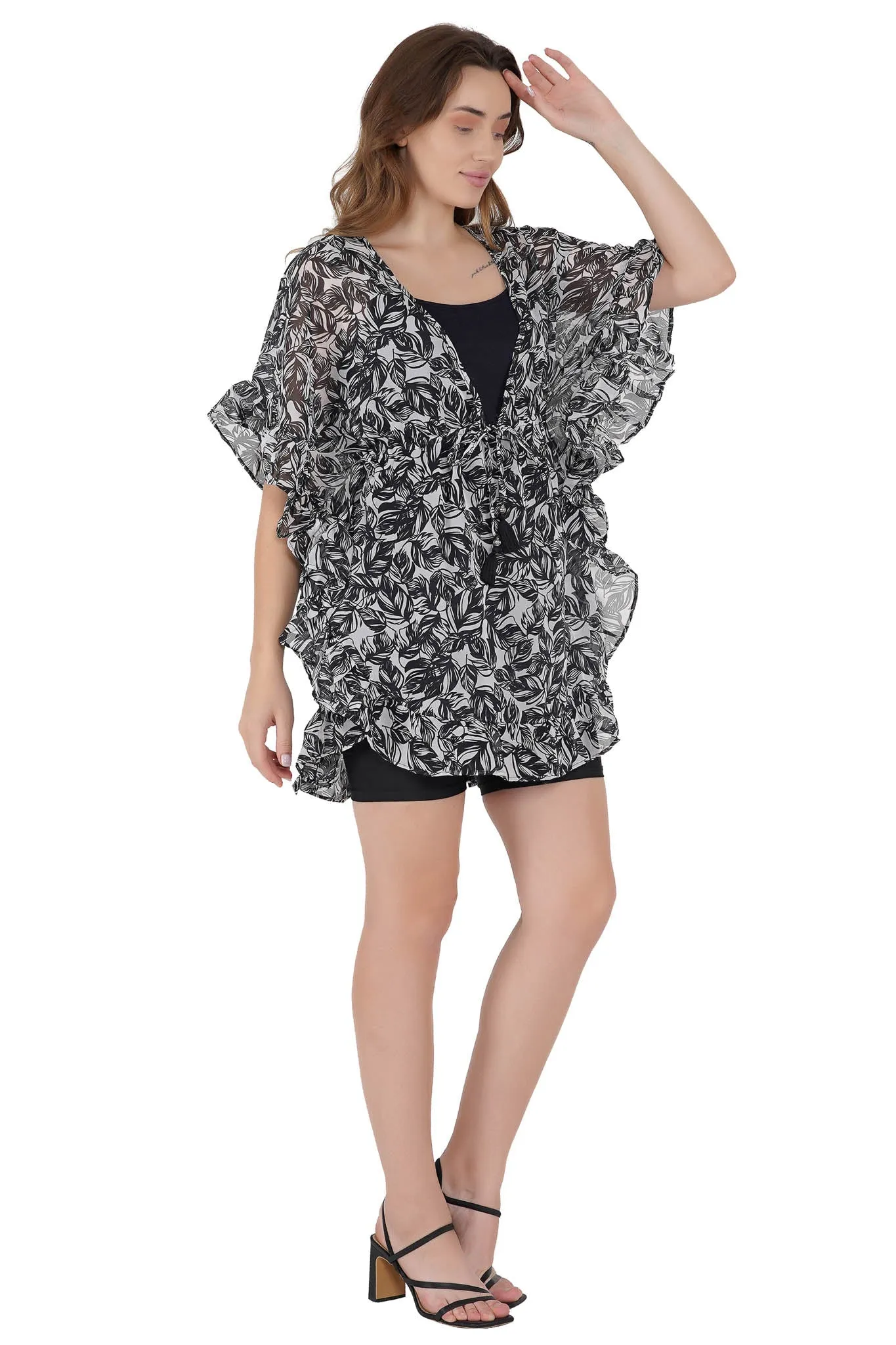 Black & White Abstract Kaftan Swim Cover-Up Beach Dress
