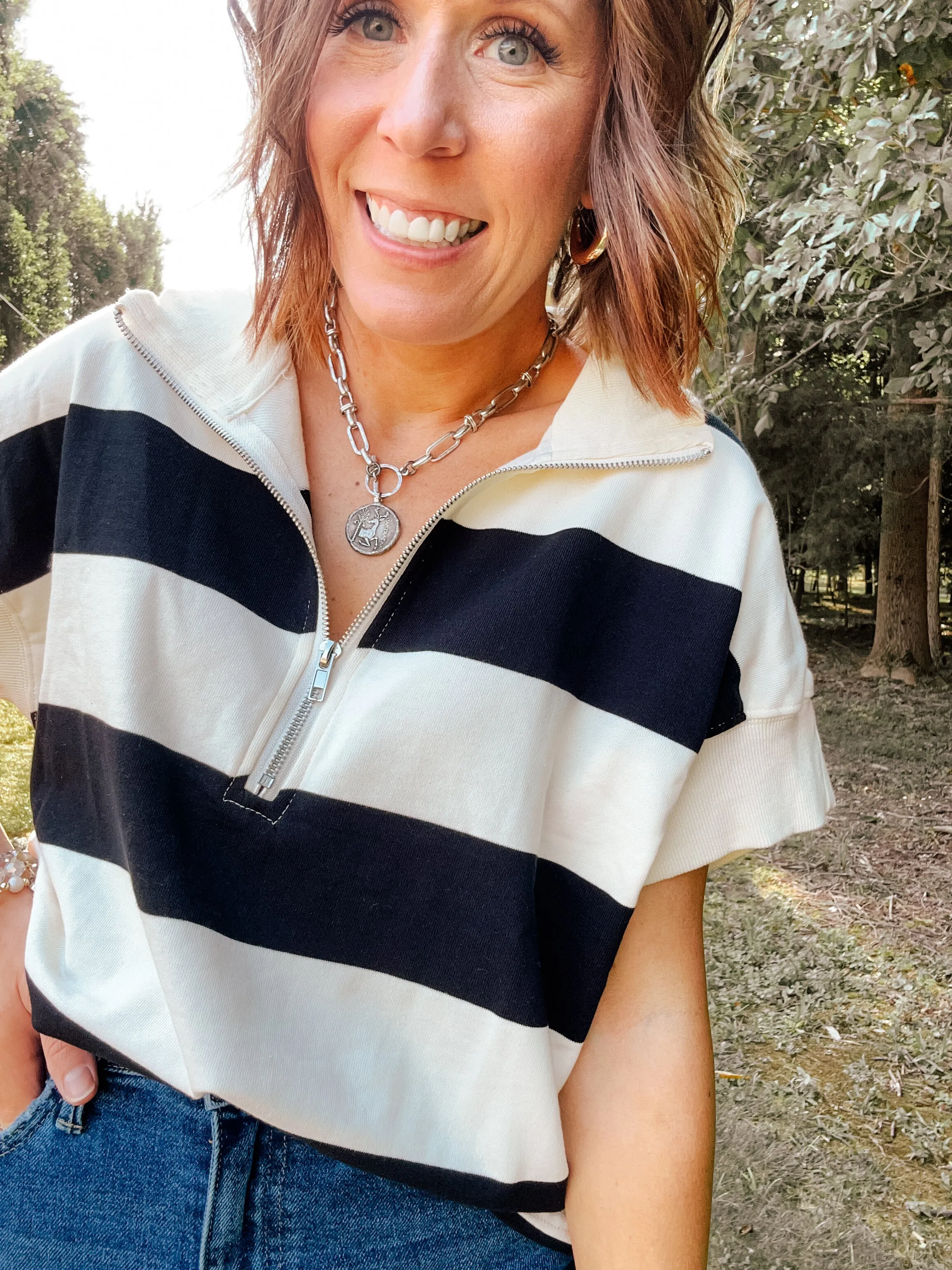 Black Block Stripe Half Zip Sweater Vest