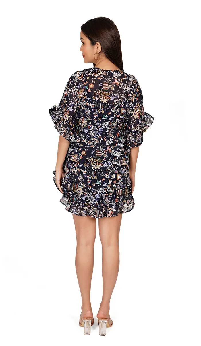 Black boho print Kaftan Style Swimsuit Coverup Beach Dress