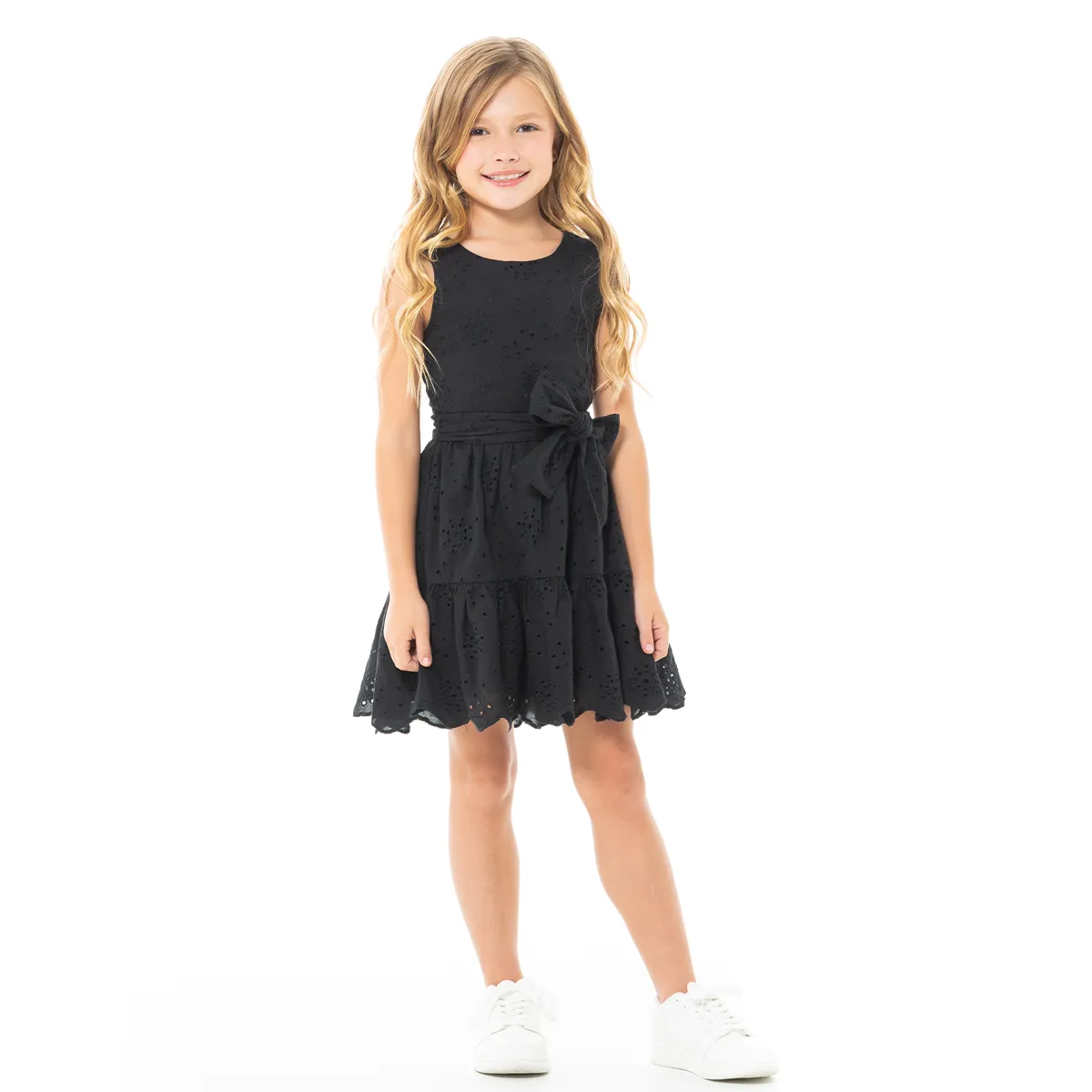 BLACK EYELET MINI DRESS FOR GIRLS