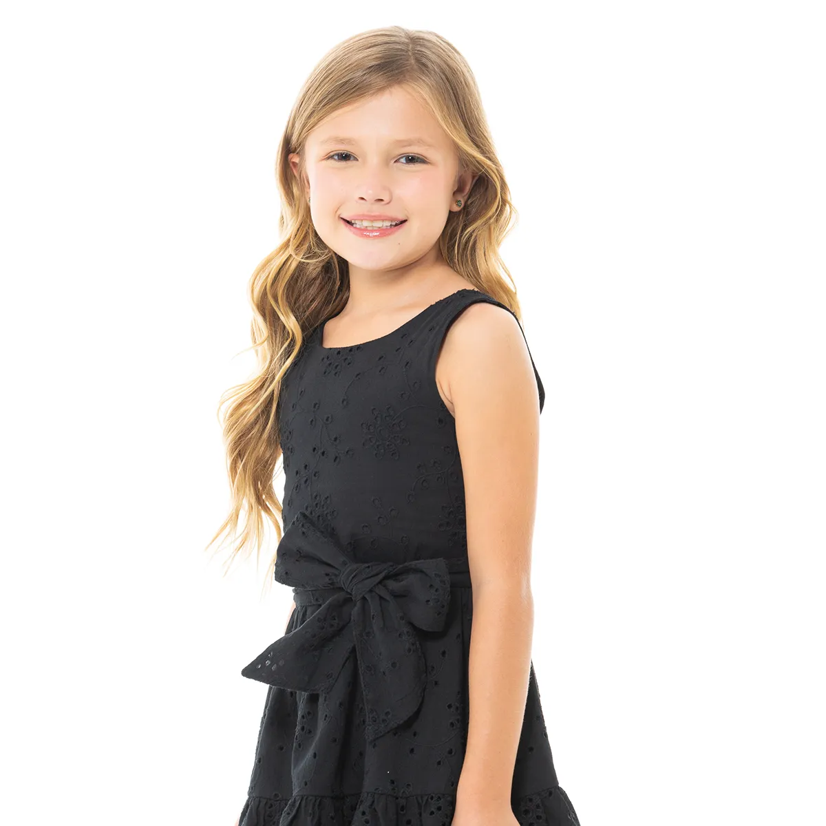 BLACK EYELET MINI DRESS FOR GIRLS