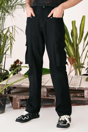 Black Wide Leg Cargo Jeans