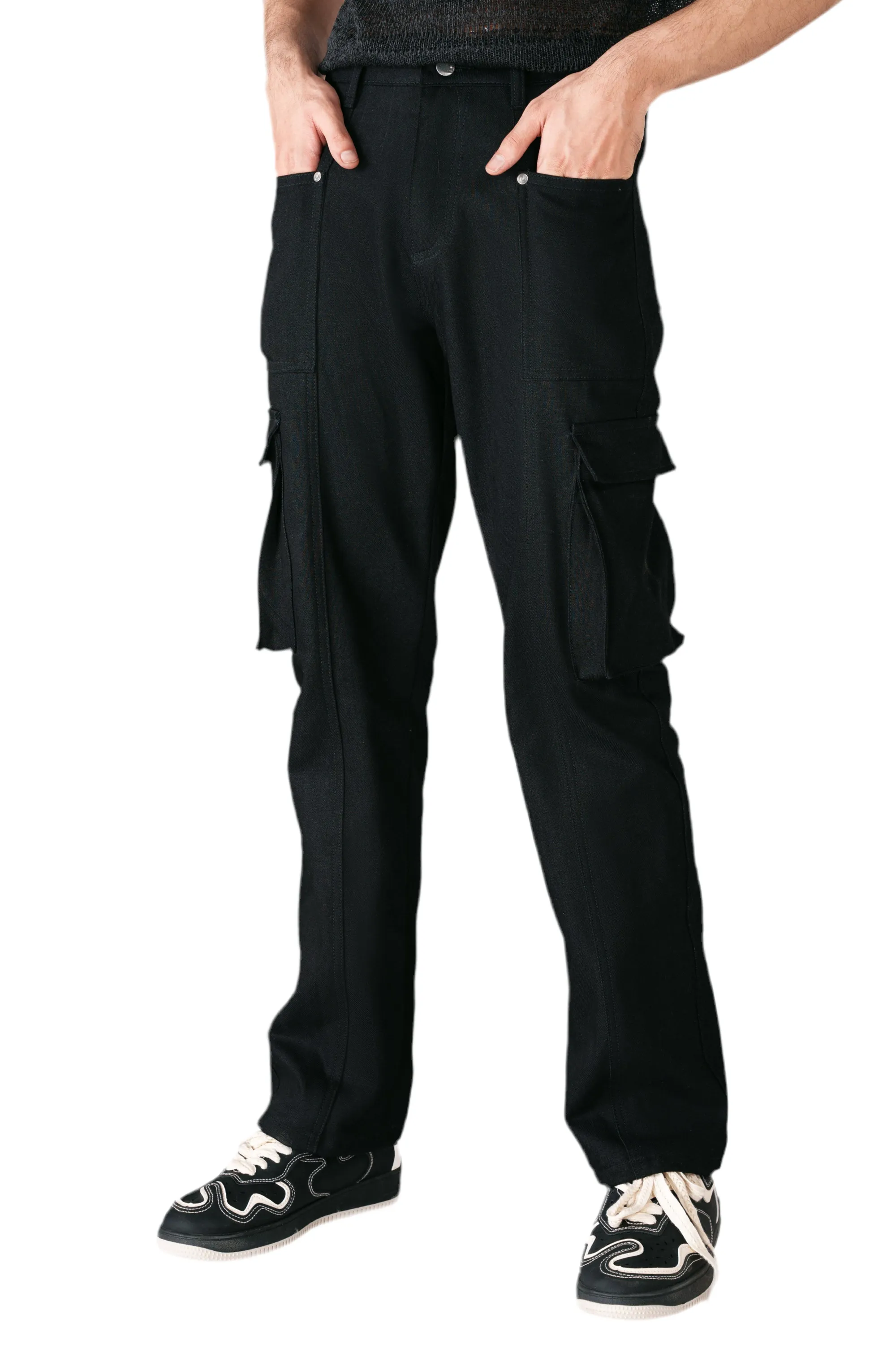 Black Wide Leg Cargo Jeans