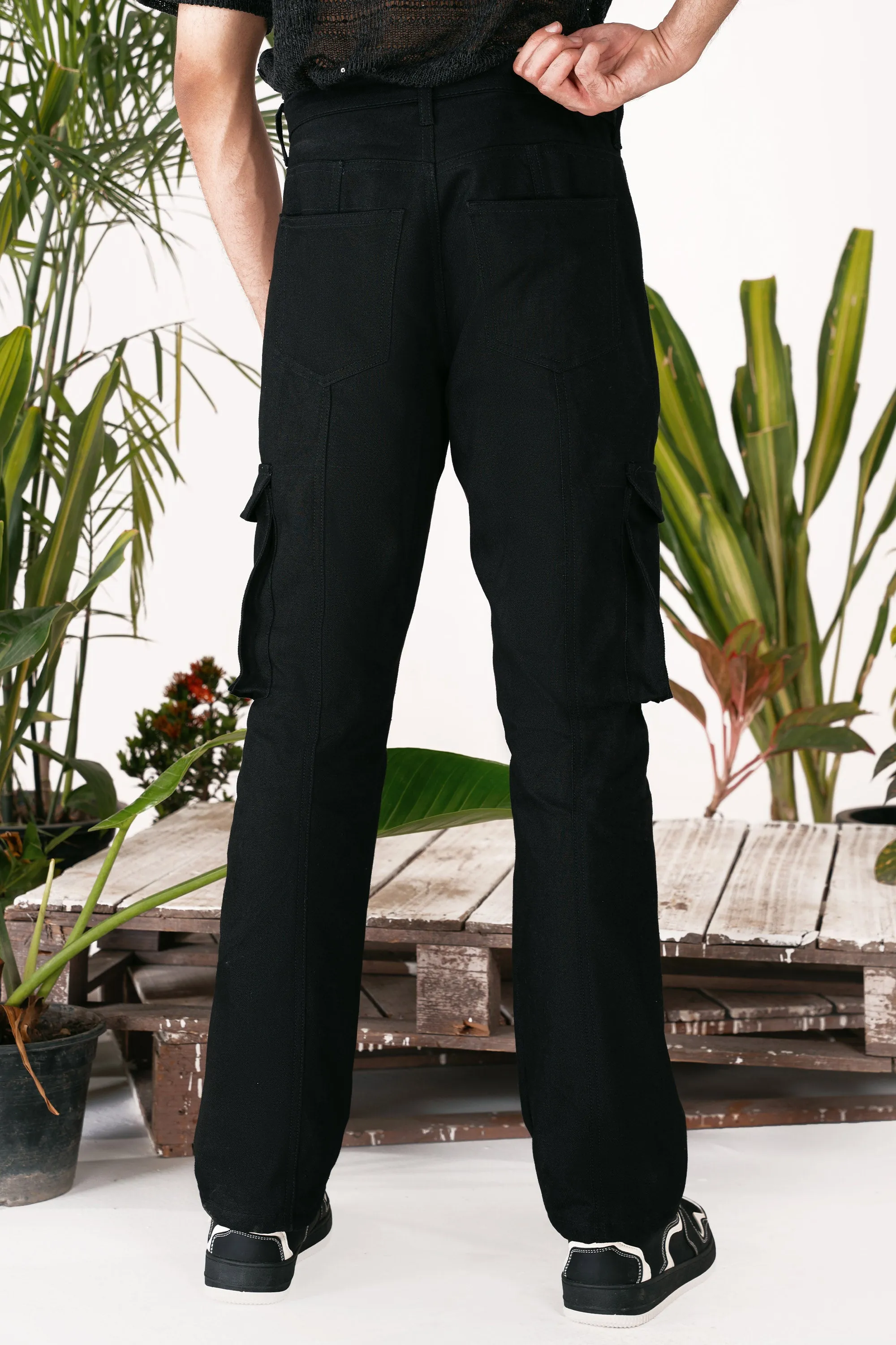 Black Wide Leg Cargo Jeans