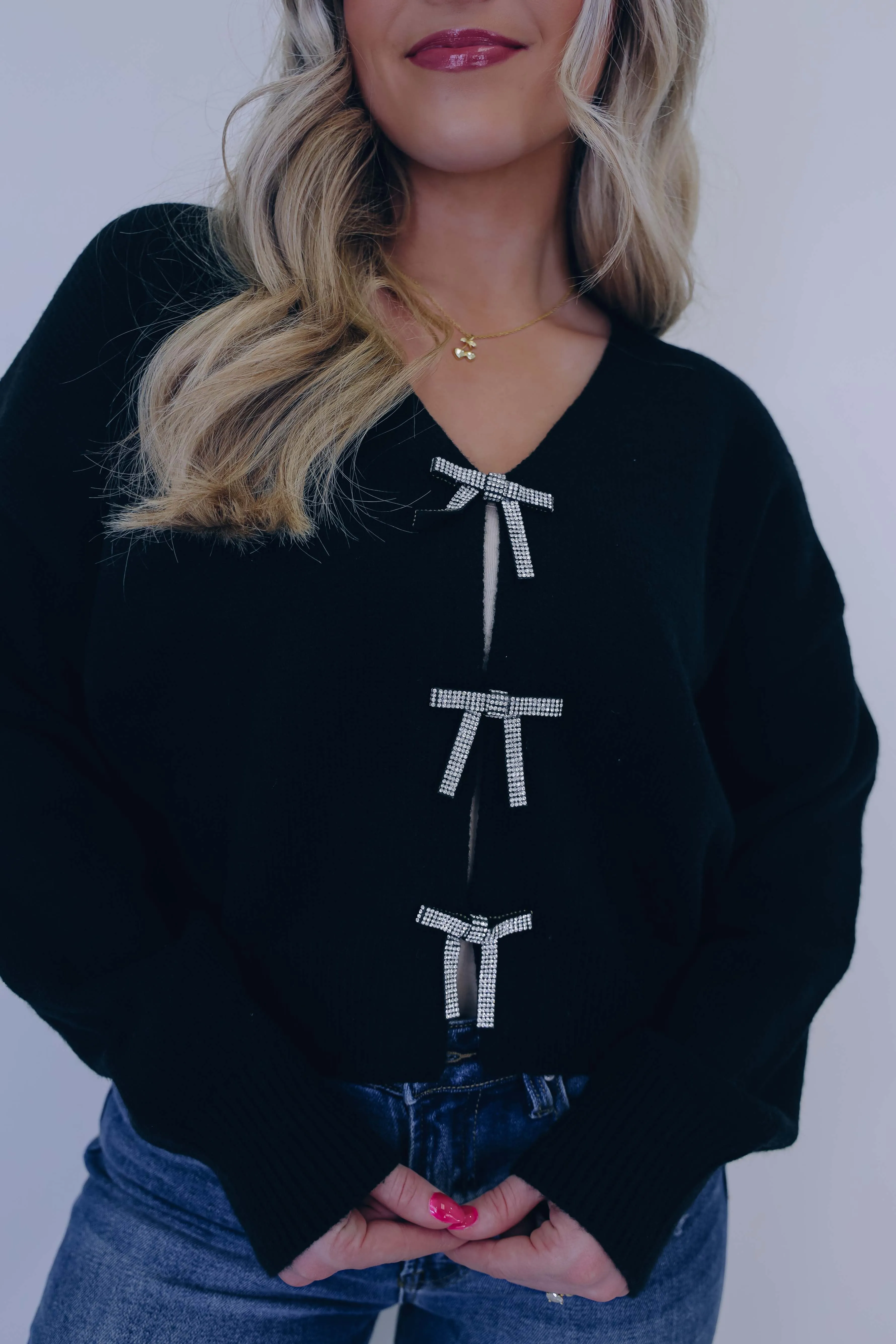 Blingy Bow Sweater - Black