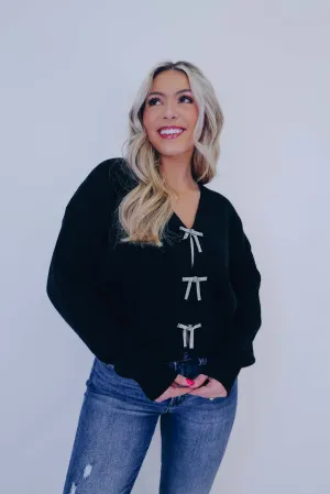 Blingy Bow Sweater - Black
