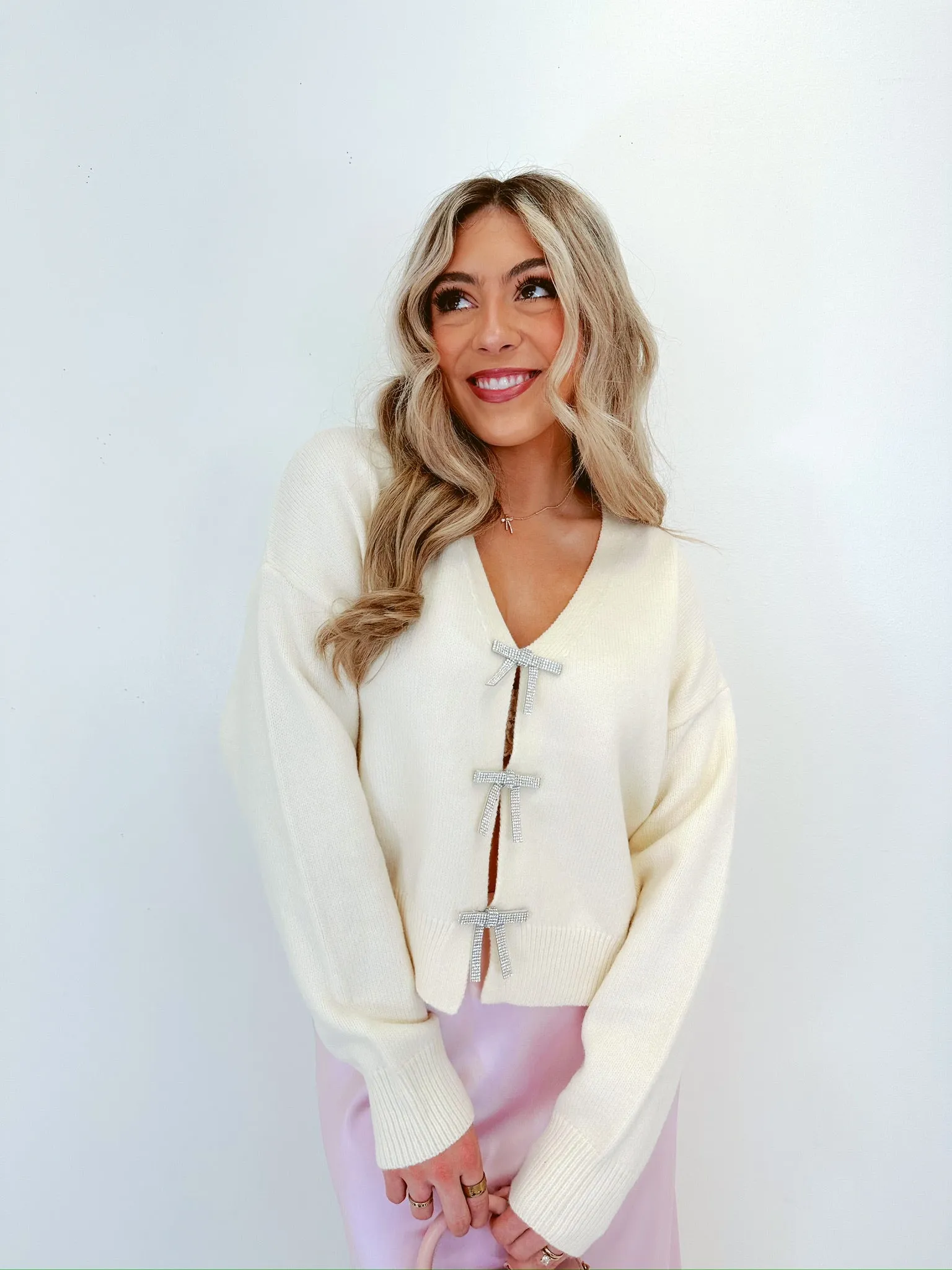 Blingy Bow Sweater - Ivory