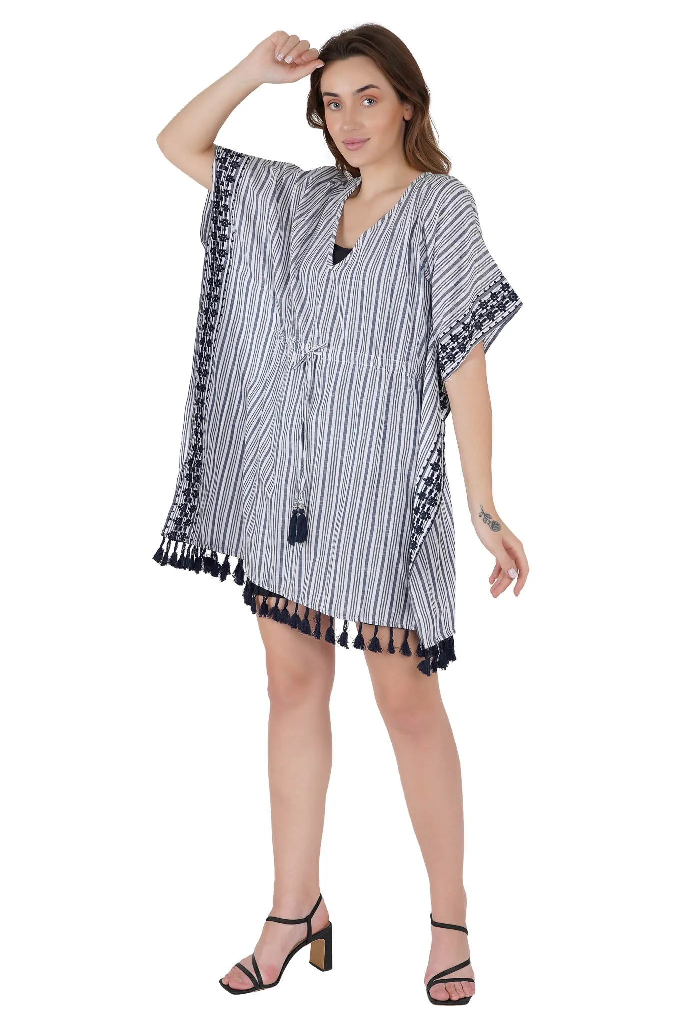 Blue Lines Kaftan Swim Cover-Up Beach Dress