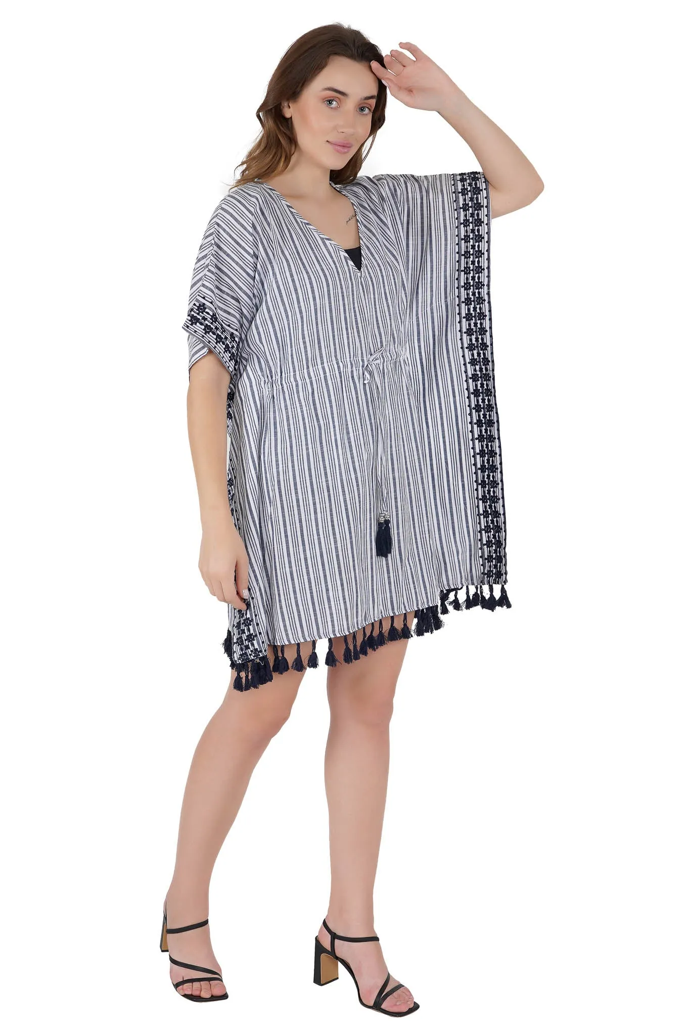 Blue Lines Kaftan Swim Cover-Up Beach Dress