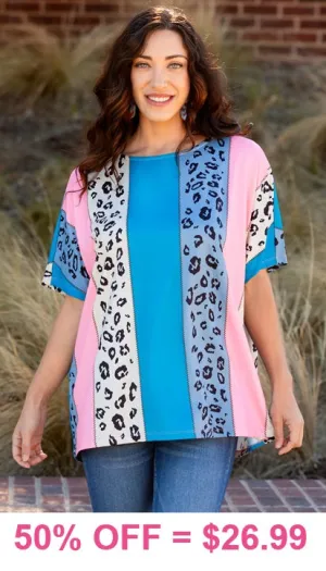 Blue, Pink, Leopard  stripe top