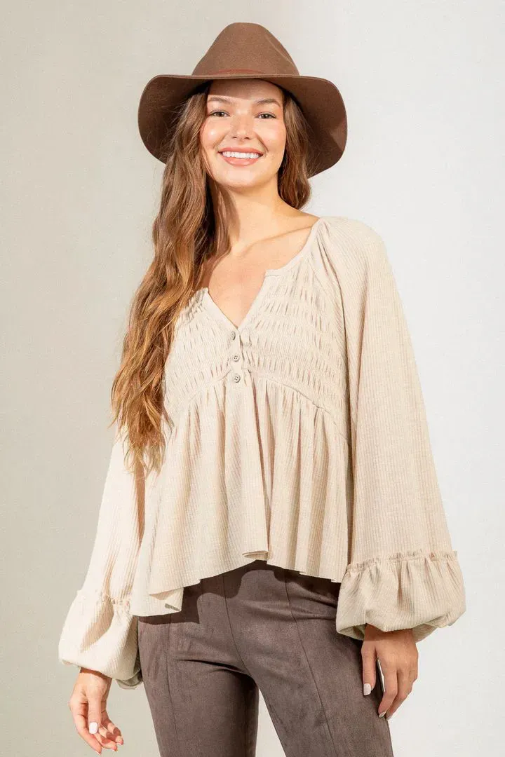 Boho Breeze Peasant Balloon Sleeve Blouse