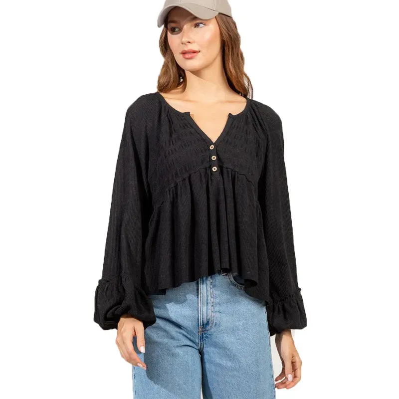 Boho Breeze Peasant Balloon Sleeve Blouse
