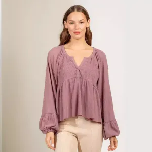 Boho Breeze Peasant Balloon Sleeve Blouse