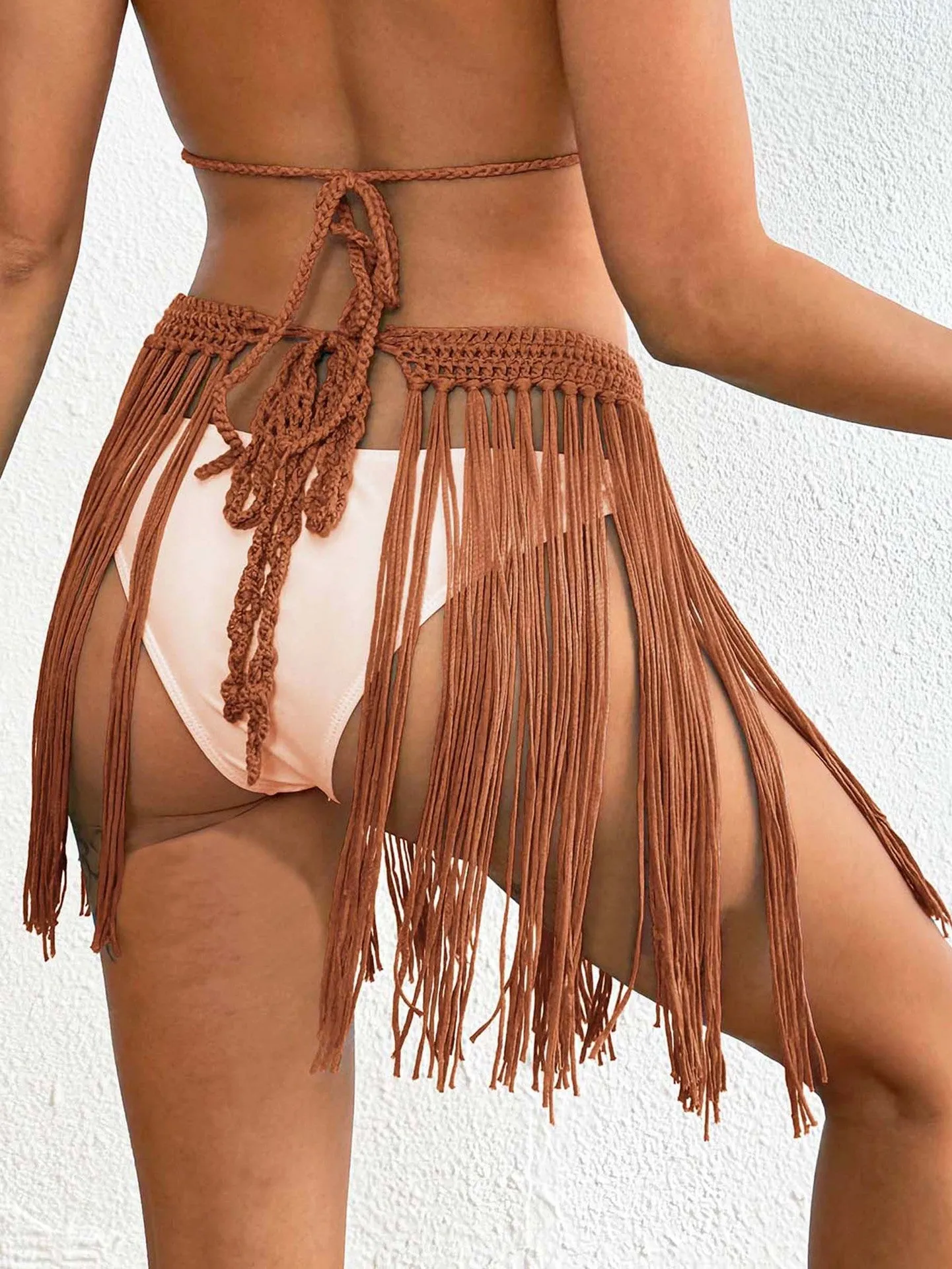 Boho-Chic Crochet Waist Fringe Tassel Bikini Cover-Up Skirt