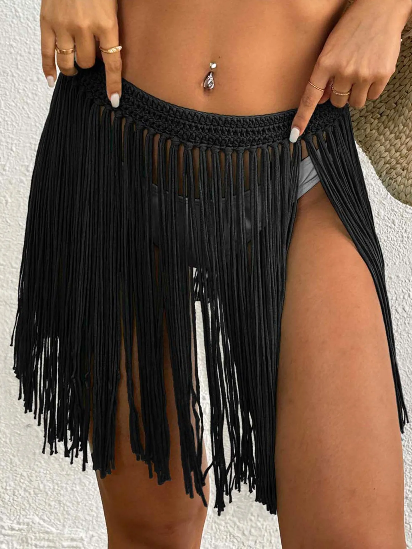 Boho-Chic Crochet Waist Fringe Tassel Bikini Cover-Up Skirt