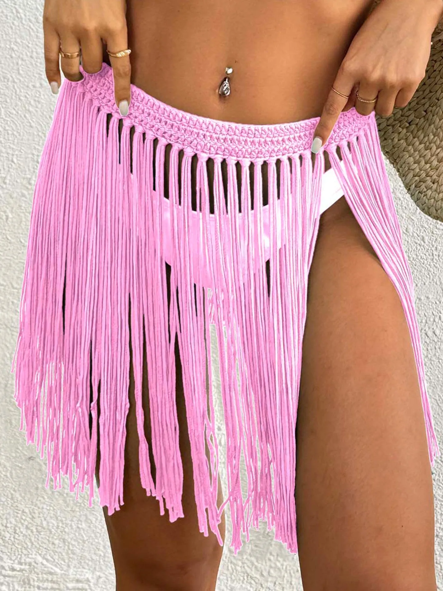 Boho-Chic Crochet Waist Fringe Tassel Bikini Cover-Up Skirt