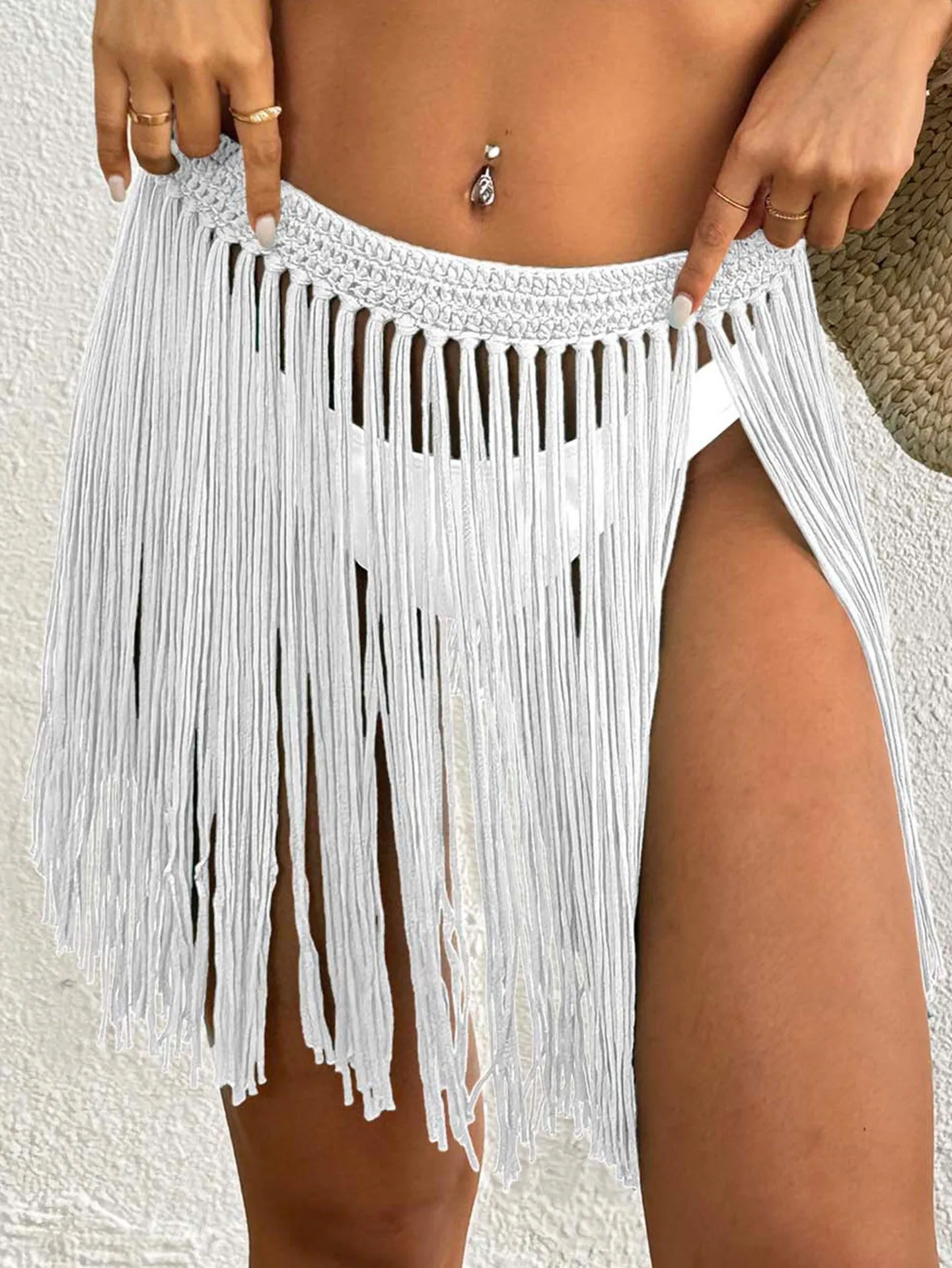 Boho-Chic Crochet Waist Fringe Tassel Bikini Cover-Up Skirt