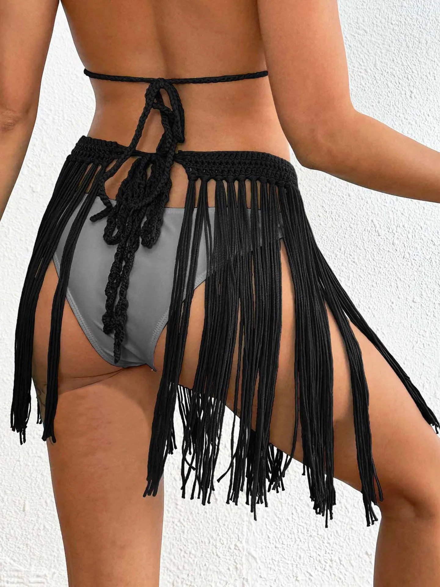 Boho-Chic Crochet Waist Fringe Tassel Bikini Cover-Up Skirt