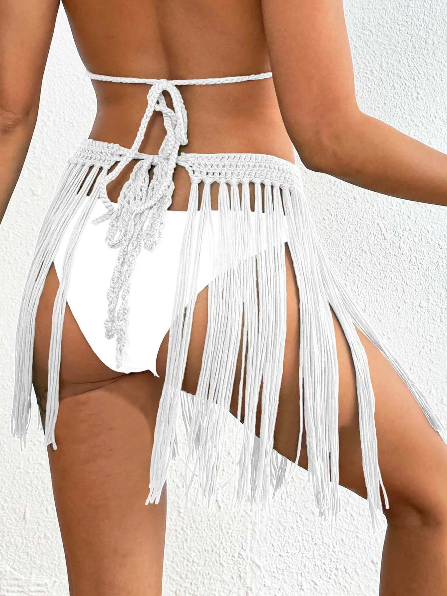 Boho-Chic Crochet Waist Fringe Tassel Bikini Cover-Up Skirt