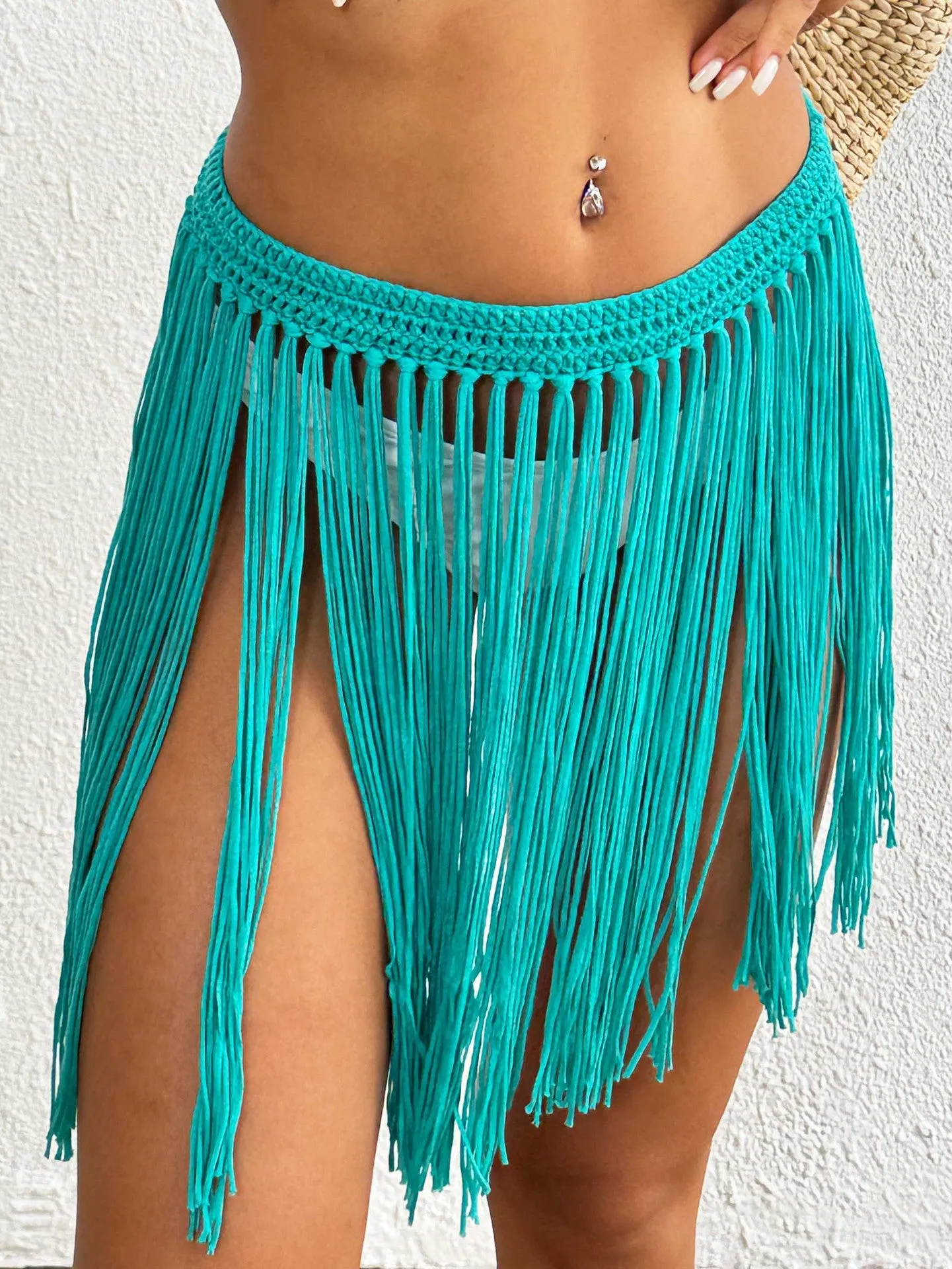 Boho-Chic Crochet Waist Fringe Tassel Bikini Cover-Up Skirt
