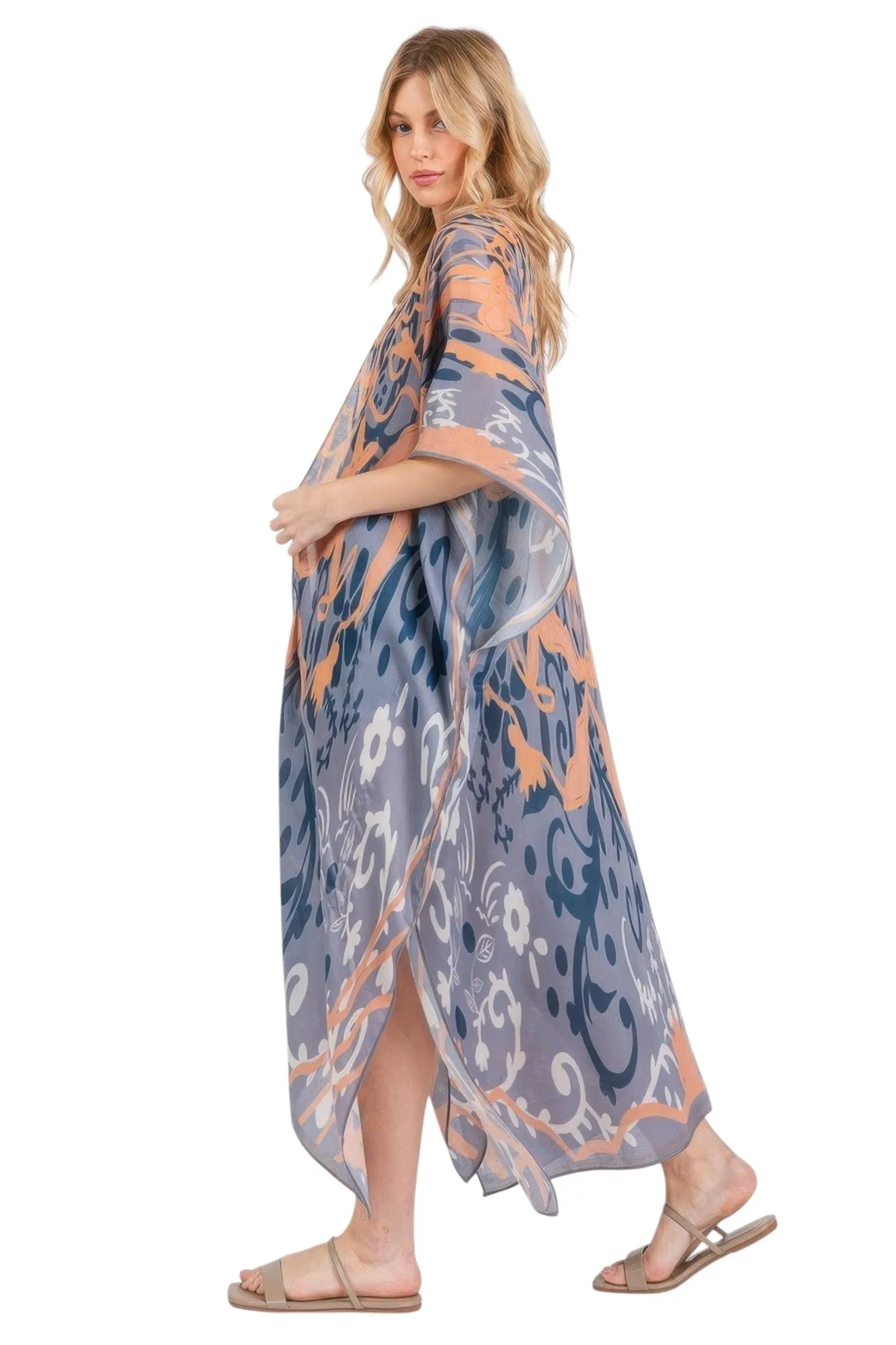 Boho Print Open Front Long Kimono