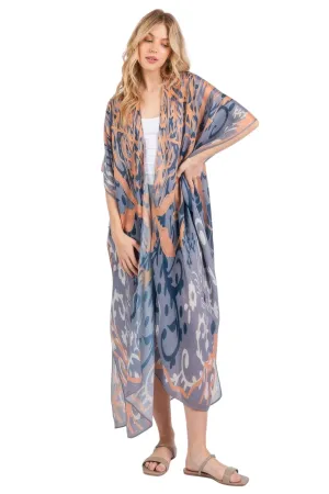 Boho Print Open Front Long Kimono