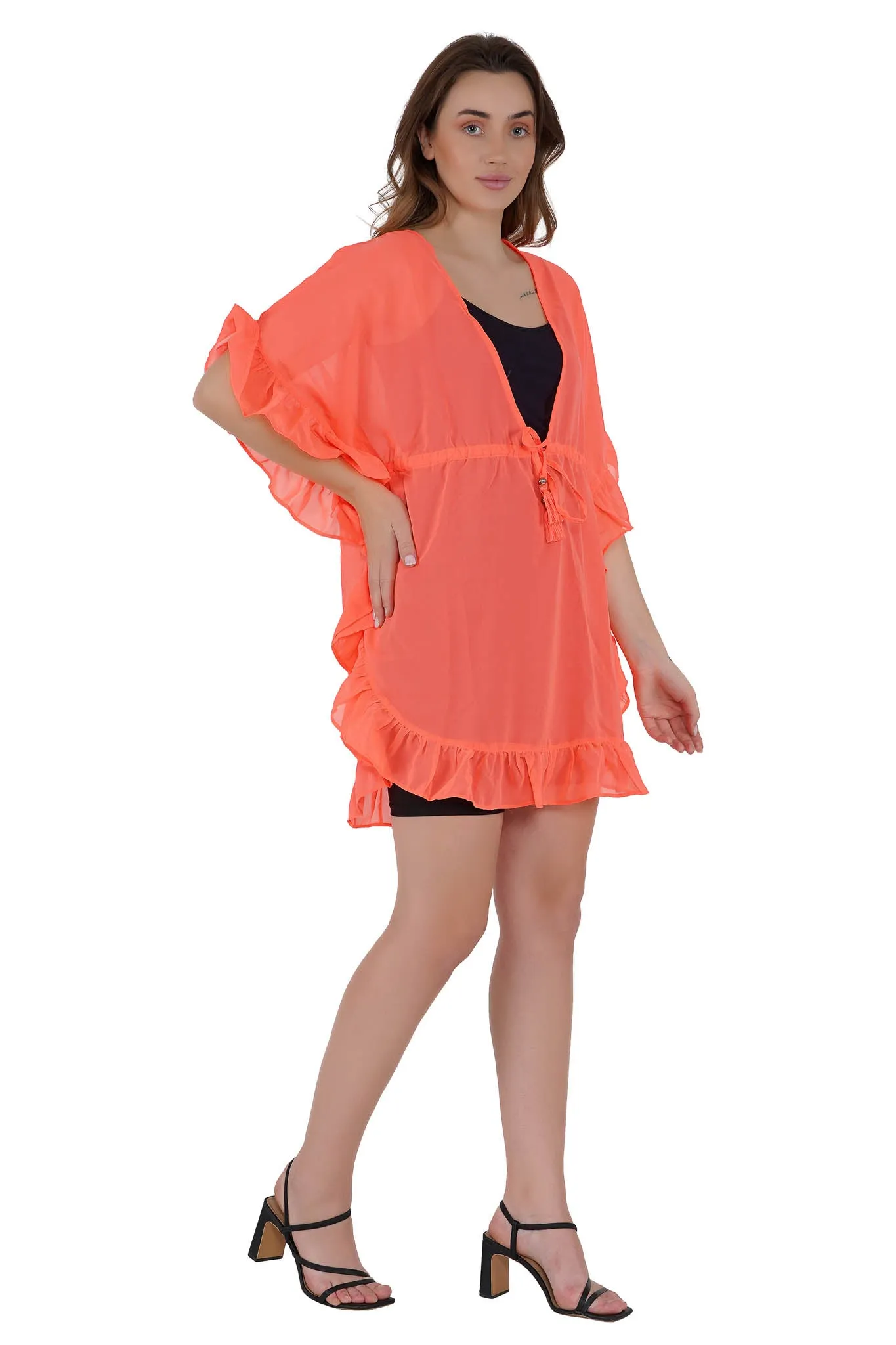 Bright Orange Kaftan Swim Cover-Up Beach Dress