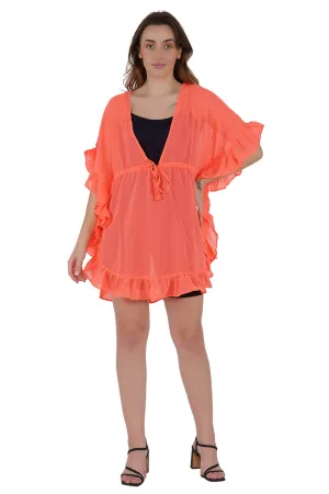 Bright Orange Kaftan Swim Cover-Up Beach Dress