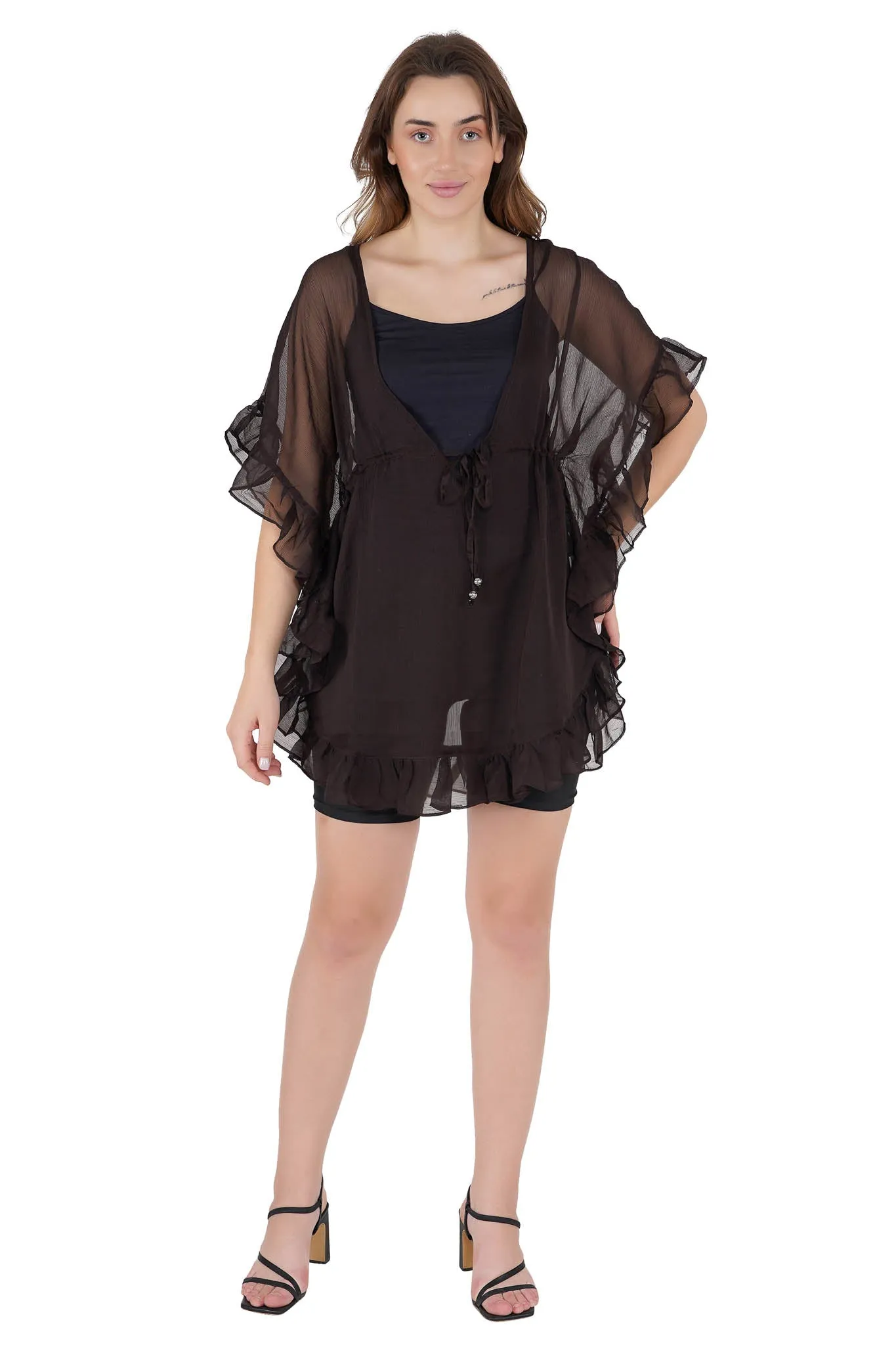 Brown Kaftan Swim Cover-Up Beach Dress