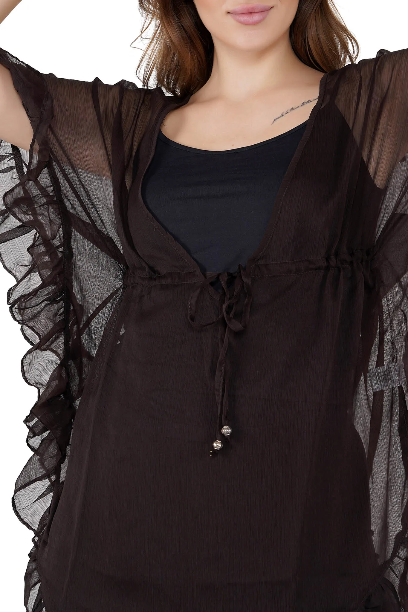 Brown Kaftan Swim Cover-Up Beach Dress