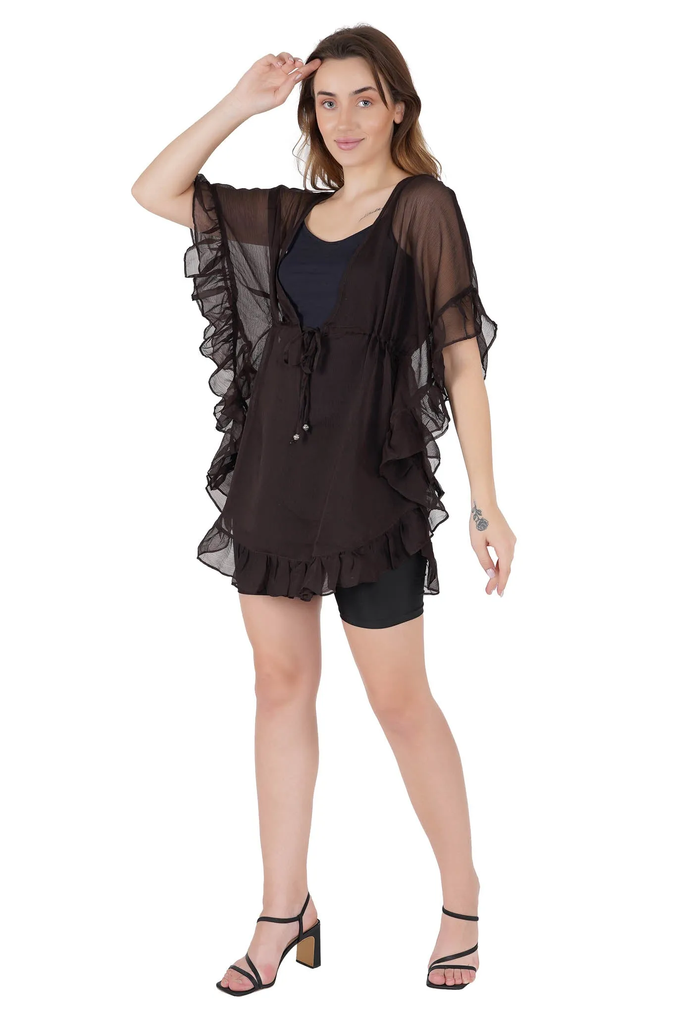 Brown Kaftan Swim Cover-Up Beach Dress