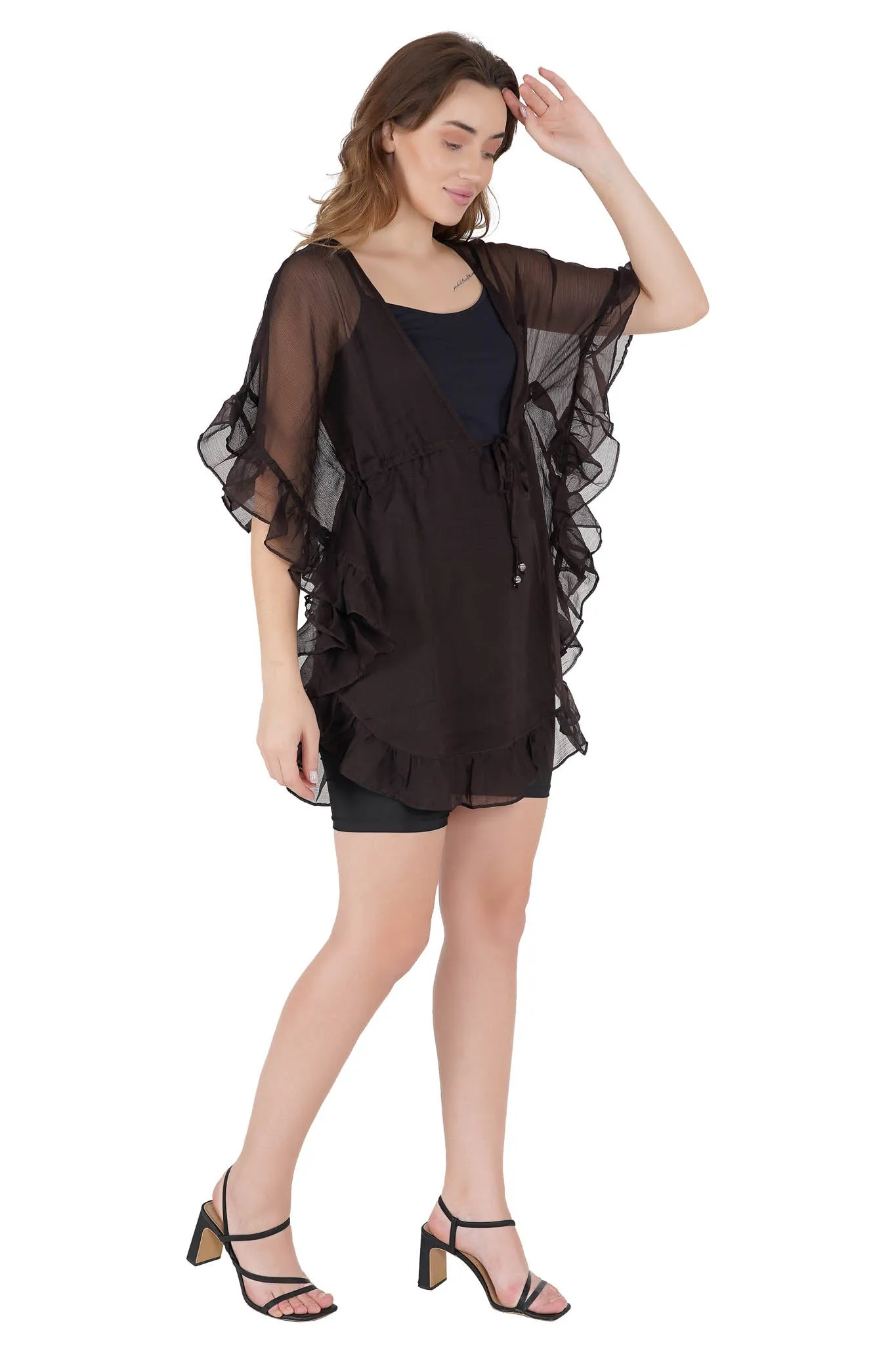 Brown Kaftan Swim Cover-Up Beach Dress