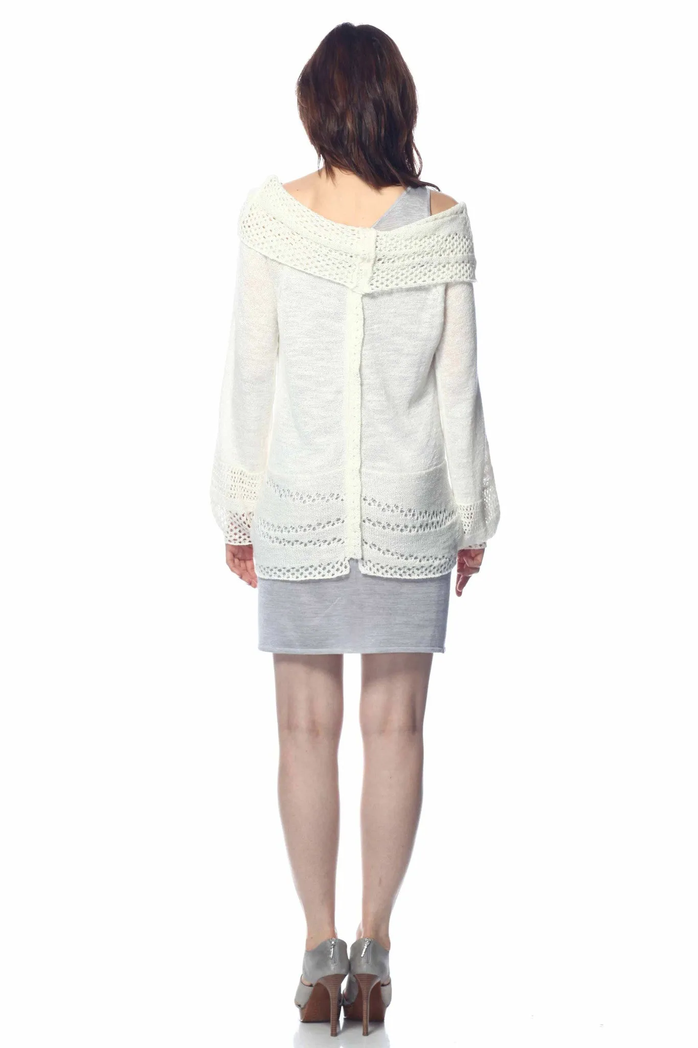 Cara Convertible Sweater/Cardigan with Lace Stitch Details